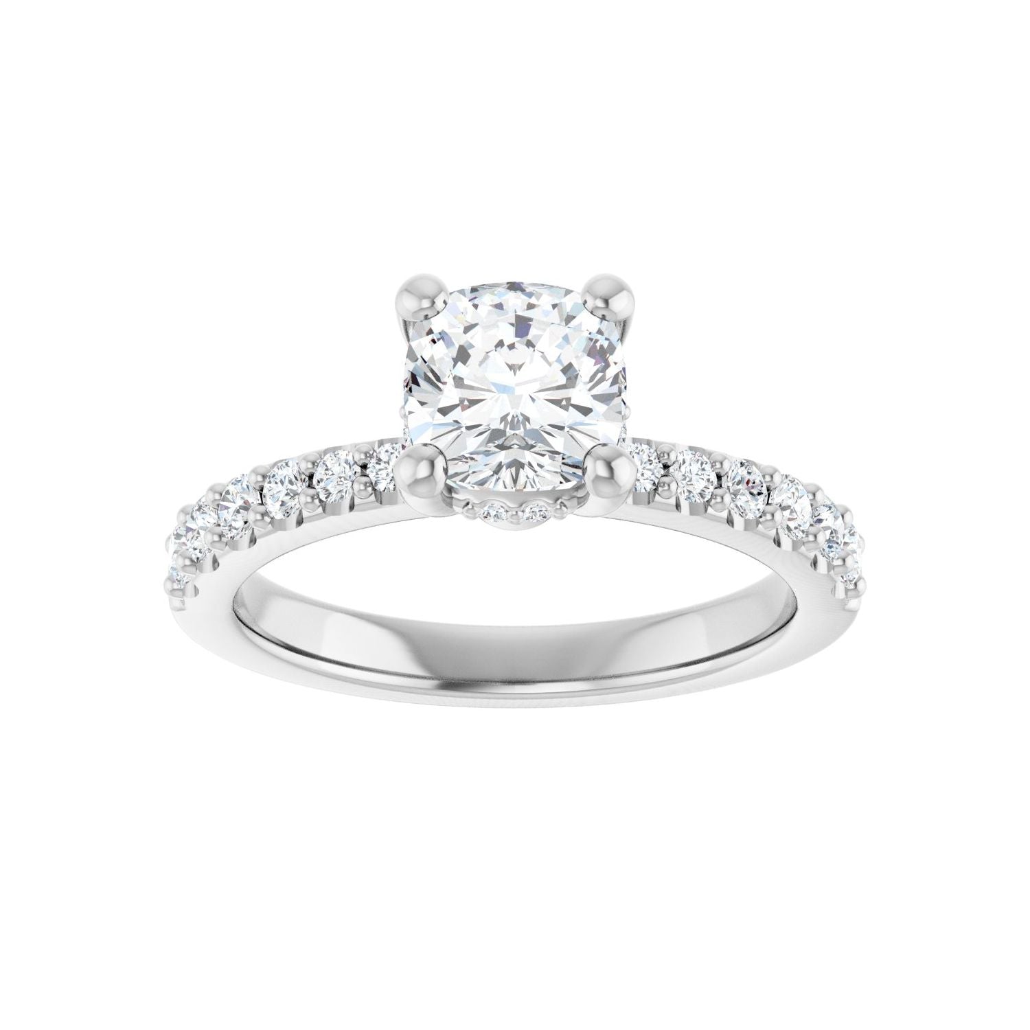 Cushion Hidden Halo-Style Engagement Ring | Metal Type=14K White Gold | Center Stone Size=1 CT | Image 3
