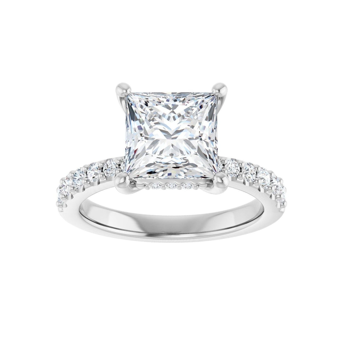 Square Hidden Halo-Style Engagement Ring | Metal Type=14K White Gold | Center Stone Size=2.5 CT | Image 3