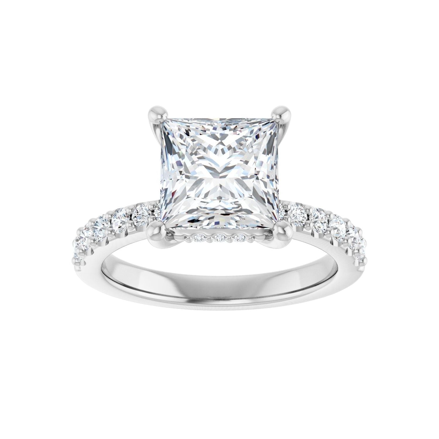 Square Hidden Halo-Style Engagement Ring | Metal Type=14K White Gold | Center Stone Size=2.5 CT | Image 3