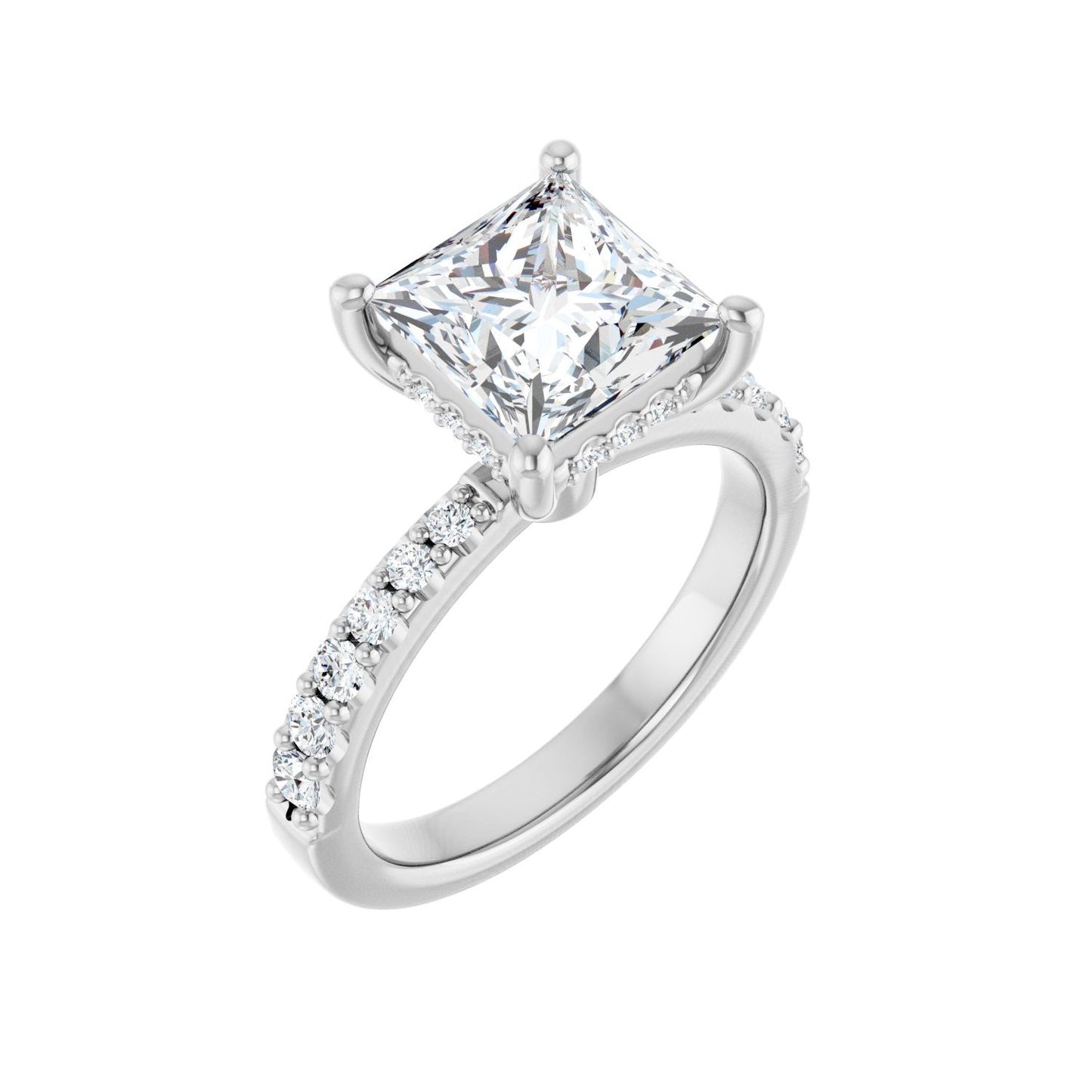 Square Hidden Halo-Style Engagement Ring | Metal Type=14K White Gold | Center Stone Size=2.5 CT | Image 1