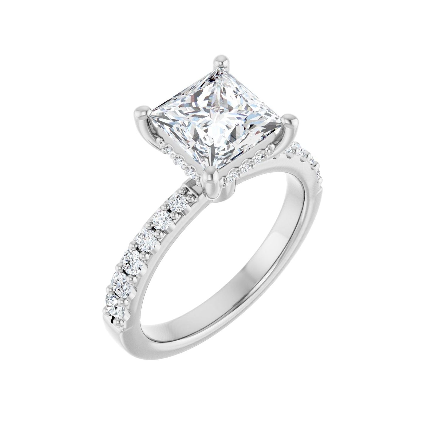 Square Hidden Halo-Style Engagement Ring | Metal Type=14K White Gold | Center Stone Size=2 CT | Image 1