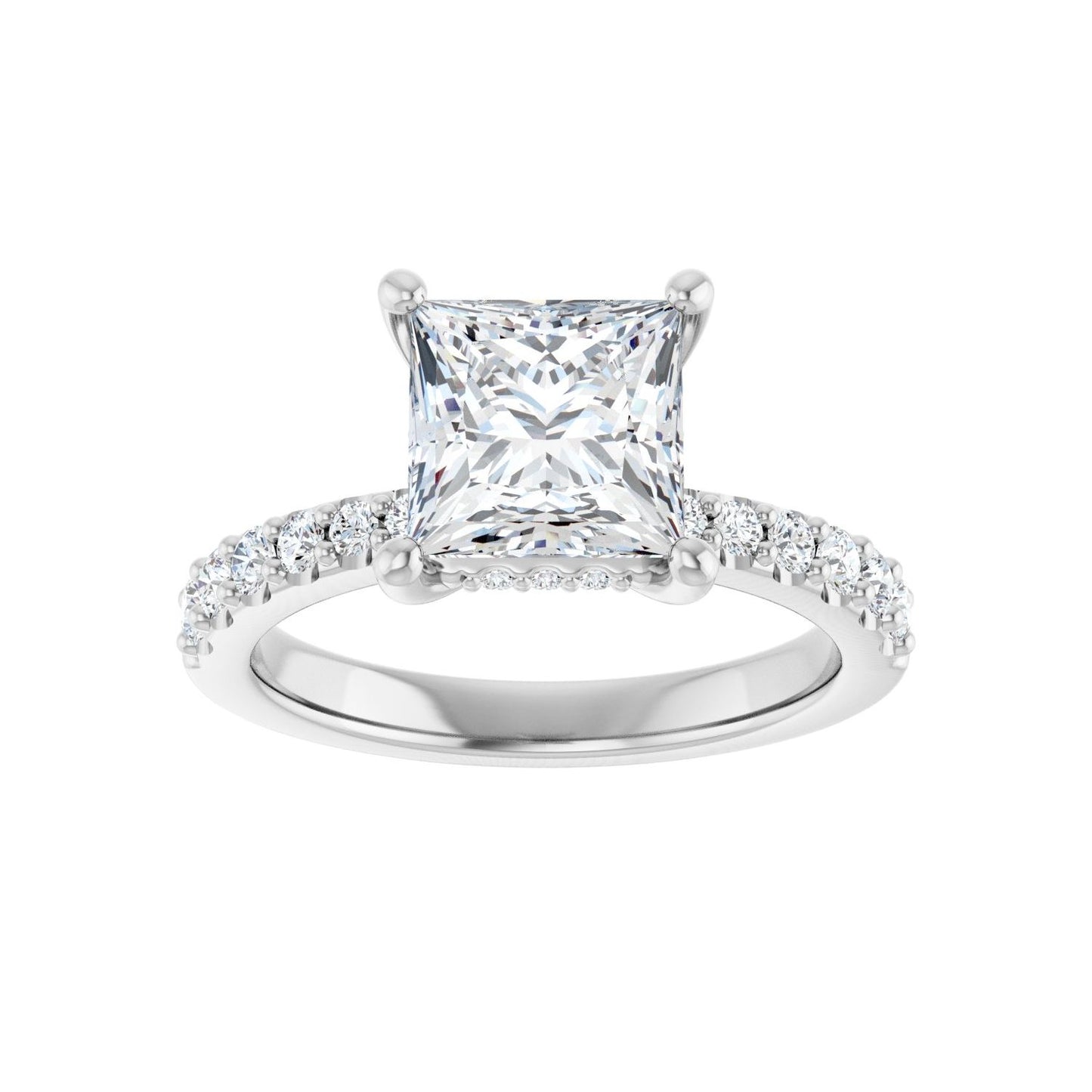 Square Hidden Halo-Style Engagement Ring | Metal Type=14K White Gold | Center Stone Size=2 CT | Image 3