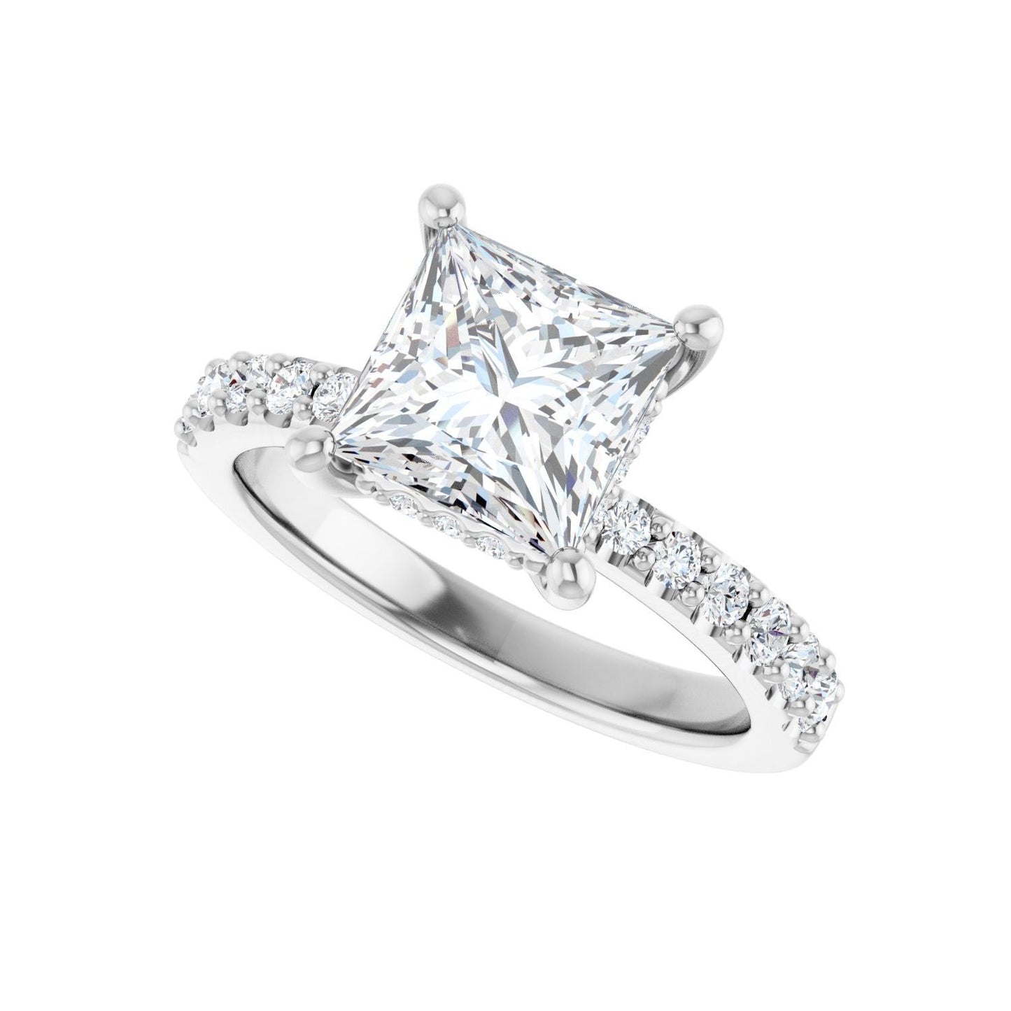 Square Hidden Halo-Style Engagement Ring | Metal Type=14K White Gold | Center Stone Size=2 CT | Image 5