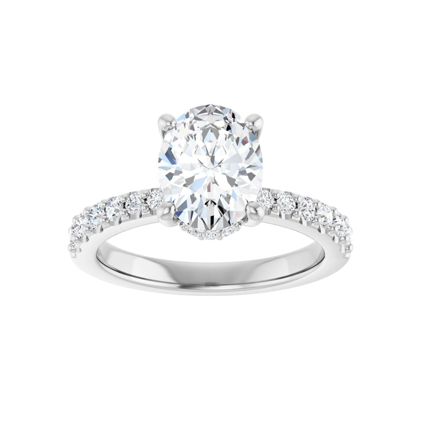 Oval Hidden Halo-Style Engagement Ring | Metal Type=14K White Gold | Center Stone Size=2 CT | Image 3