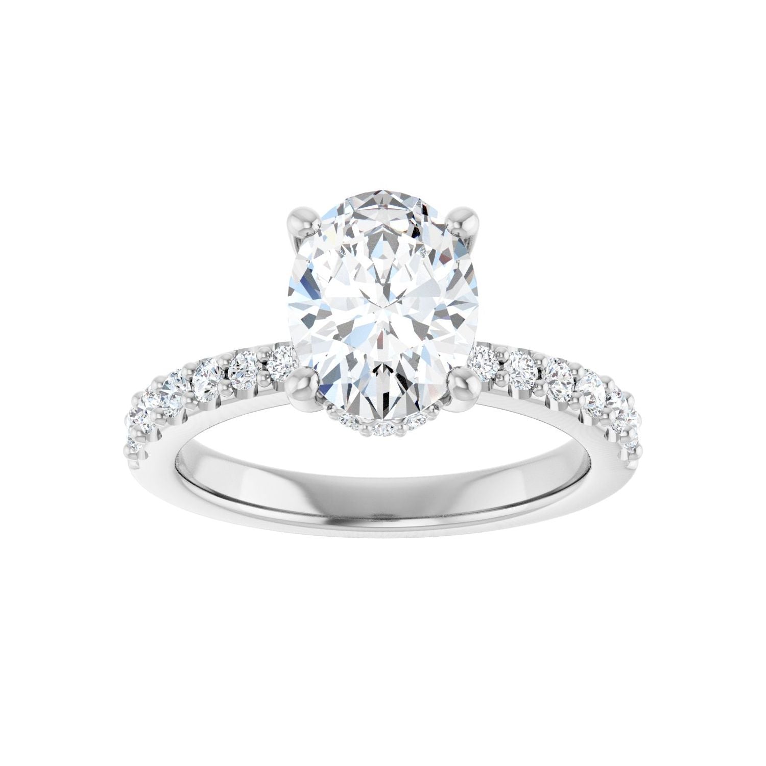 Oval Hidden Halo-Style Engagement Ring | Metal Type=14K White Gold | Center Stone Size=2 CT | Image 3