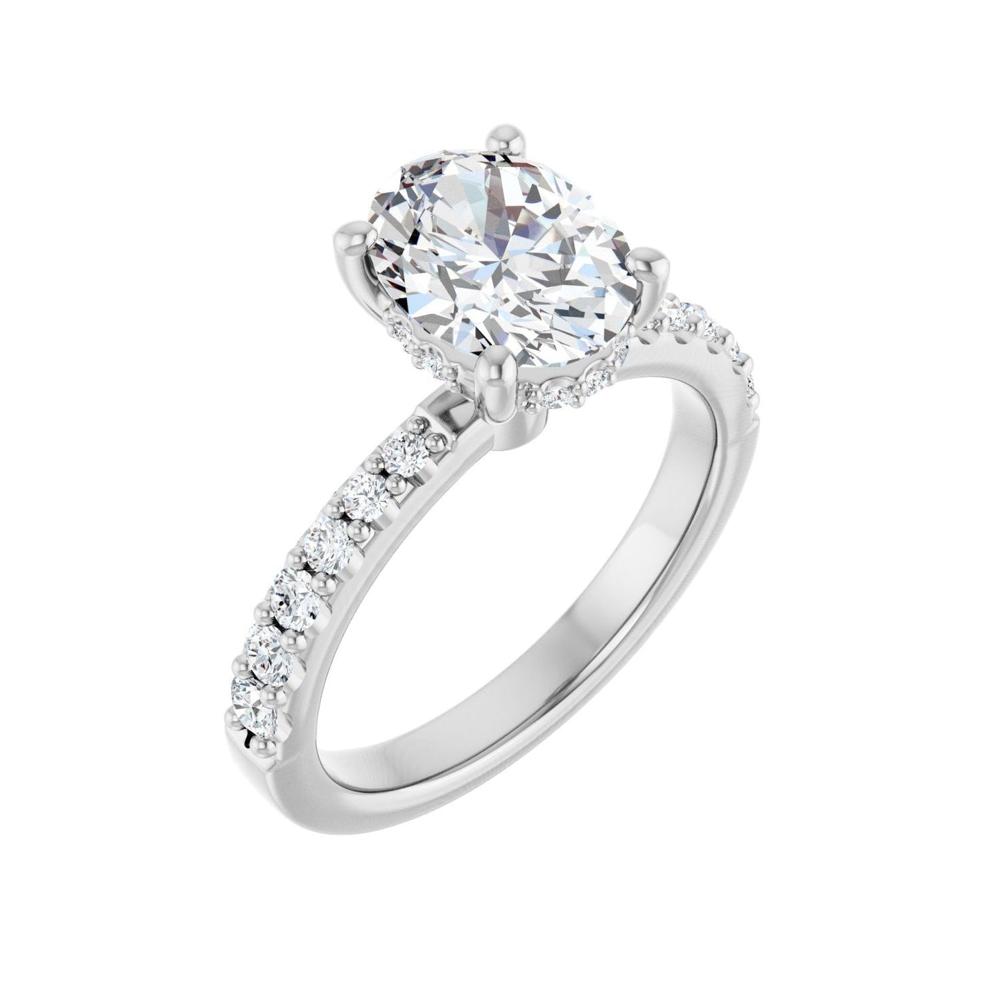 Oval Hidden Halo-Style Engagement Ring | Metal Type=14K White Gold | Center Stone Size=2 CT | Image 1