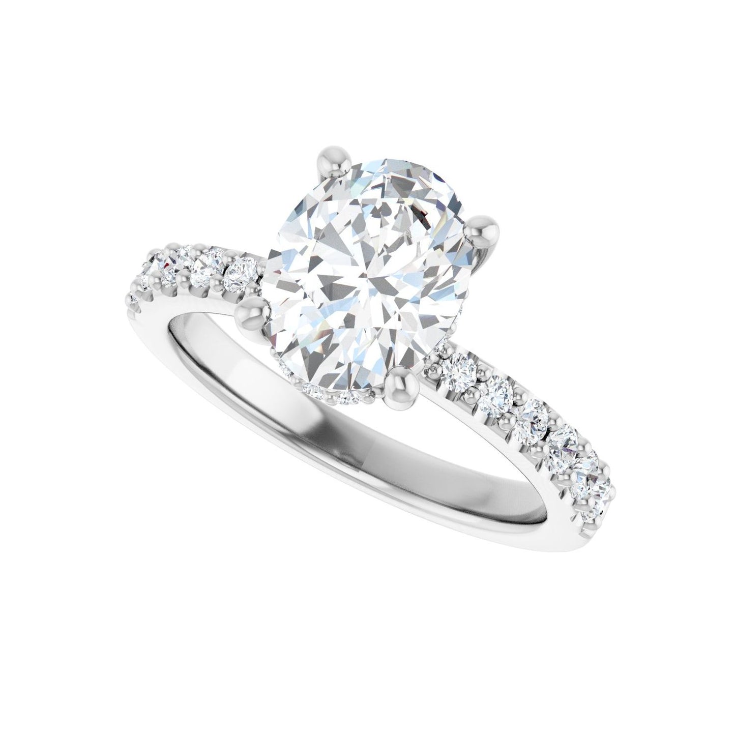 Oval Hidden Halo-Style Engagement Ring | Metal Type=14K White Gold | Center Stone Size=2 CT | Image 5