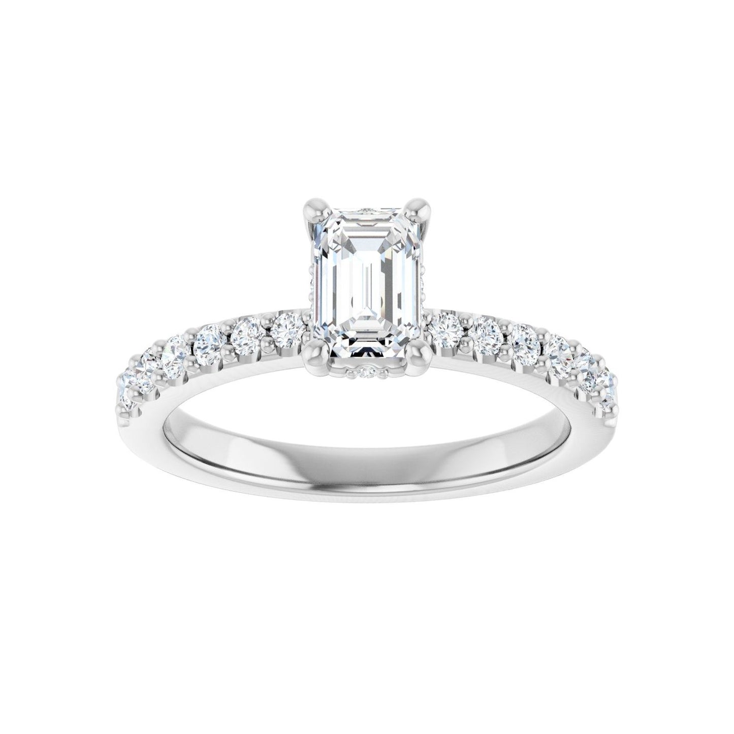 Emerald Hidden Halo-Style Engagement Ring | Metal Type=14K White Gold | Center Stone Size=1 CT | Image 3
