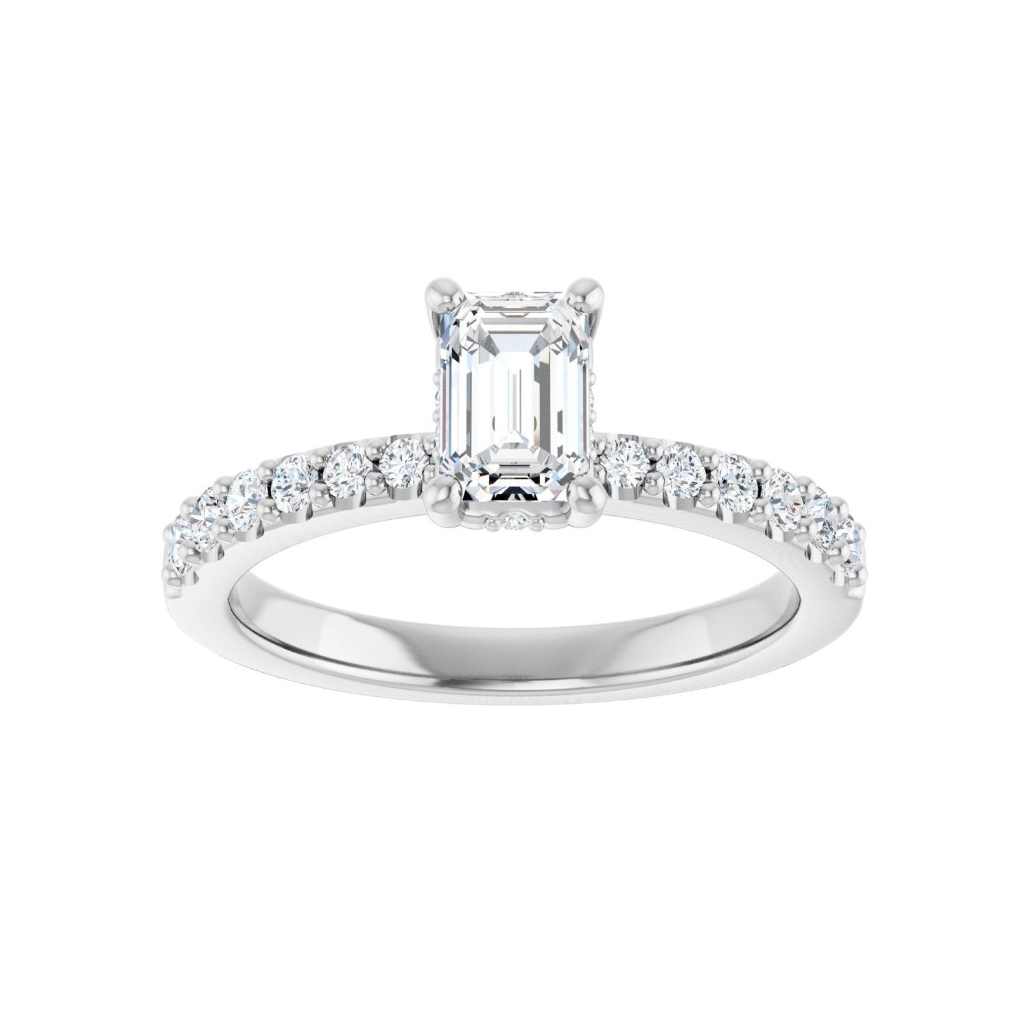 Emerald Hidden Halo-Style Engagement Ring | Metal Type=14K White Gold | Center Stone Size=1 CT | Image 3