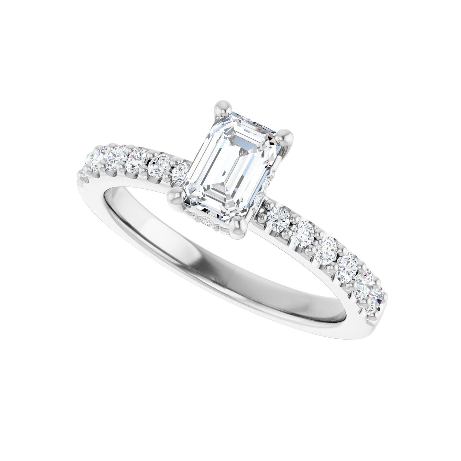 Emerald Hidden Halo-Style Engagement Ring | Metal Type=14K White Gold | Center Stone Size=1 CT | Image 5