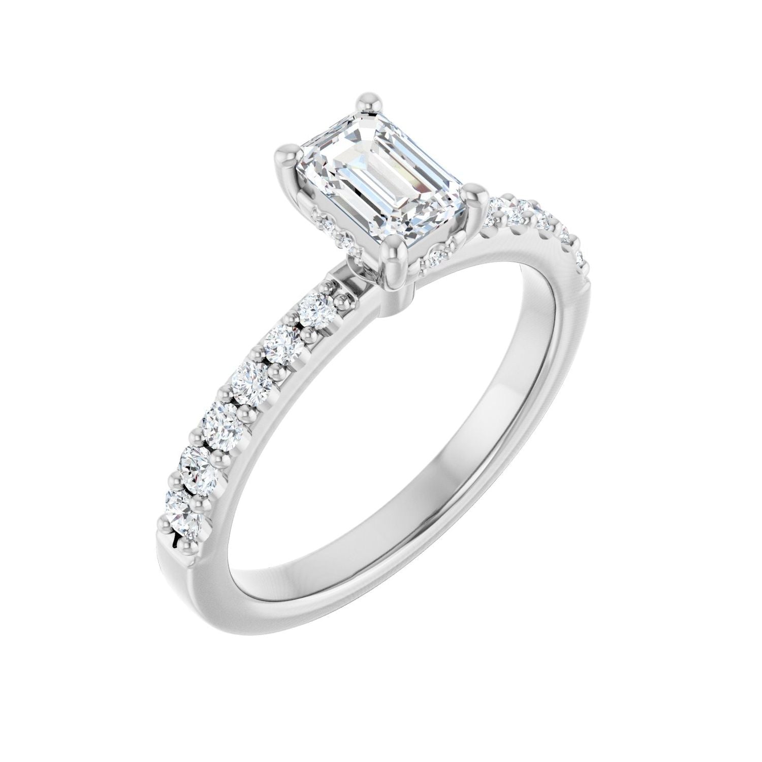 Emerald Hidden Halo-Style Engagement Ring | Metal Type=14K White Gold | Center Stone Size=1 CT | Image 1