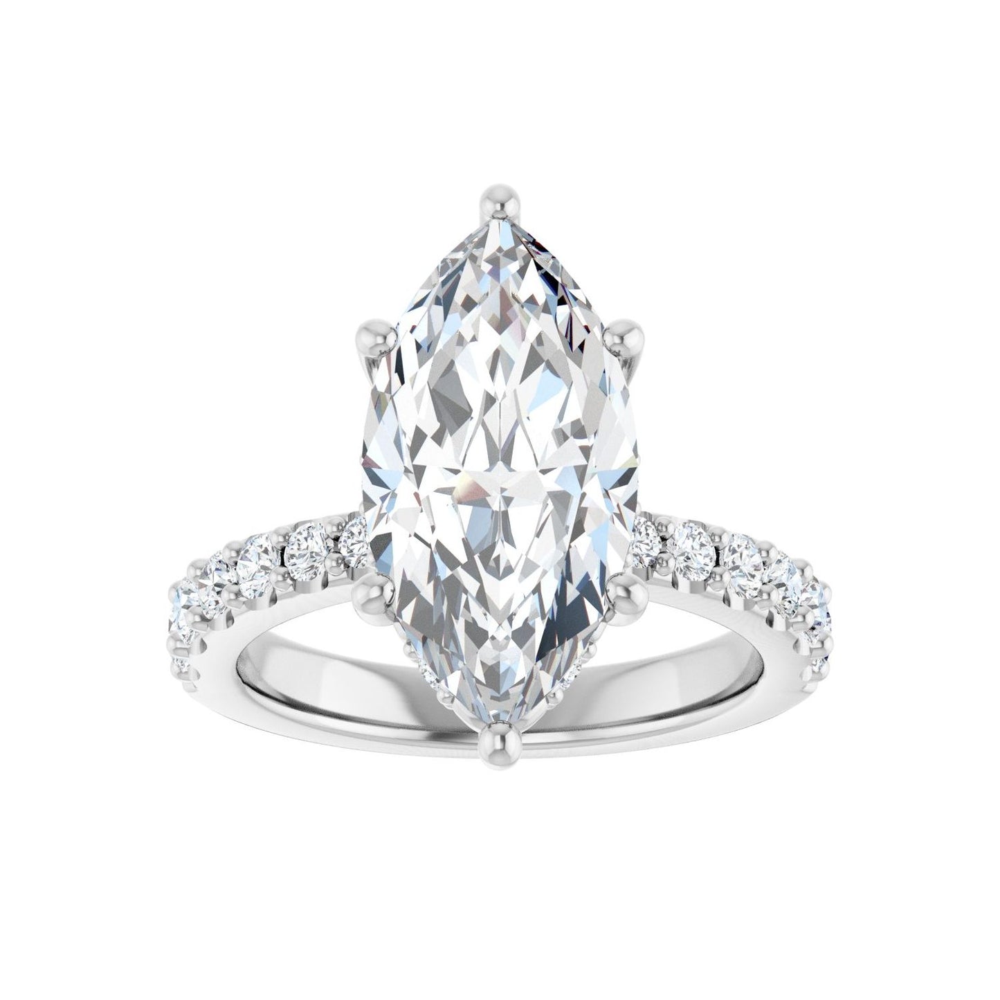 Marquise Hidden Halo-Style Engagement Ring | Metal Type=14K White Gold | Center Stone Size=3 CT | Image 3