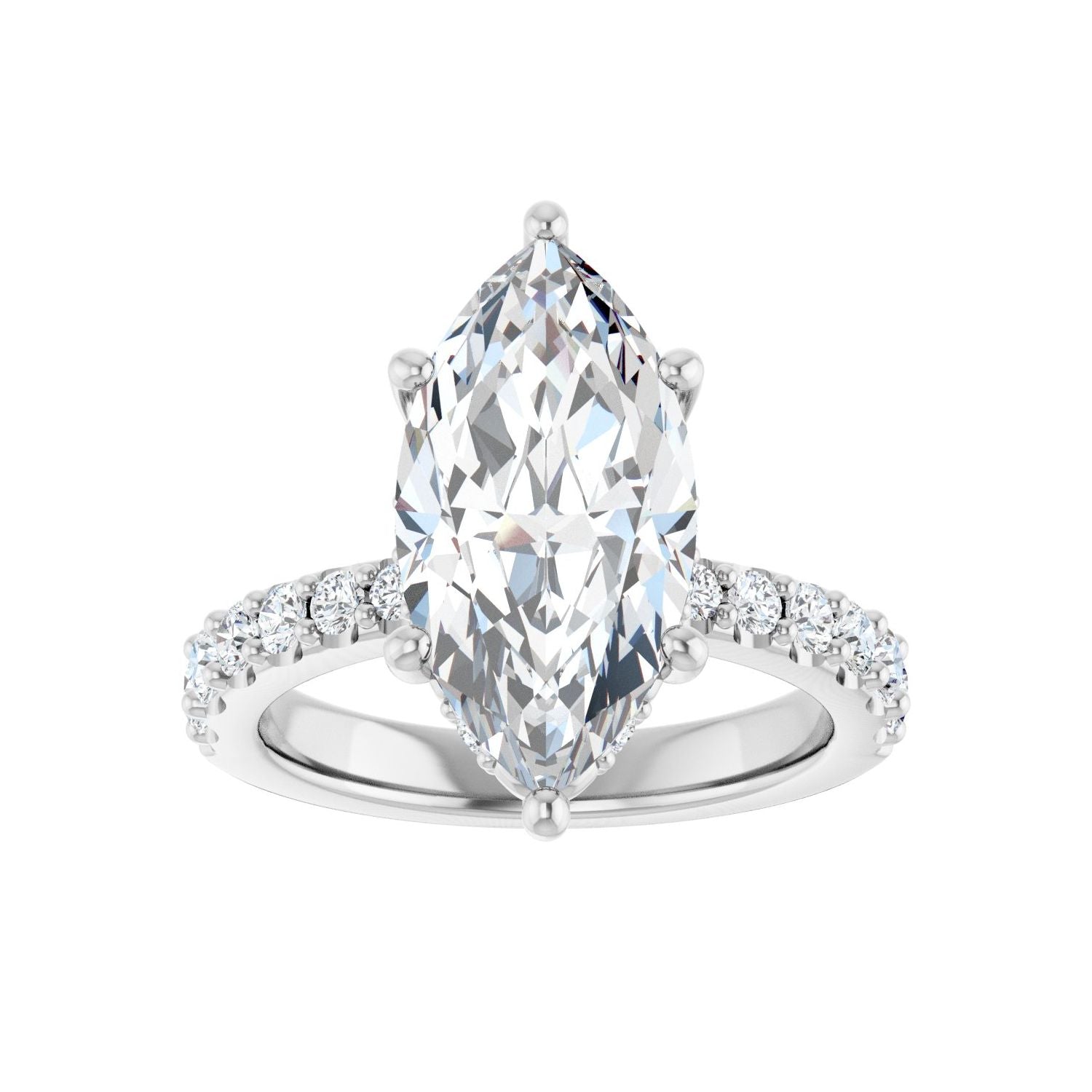 Marquise Hidden Halo-Style Engagement Ring | Metal Type=14K White Gold | Center Stone Size=3 CT | Image 3
