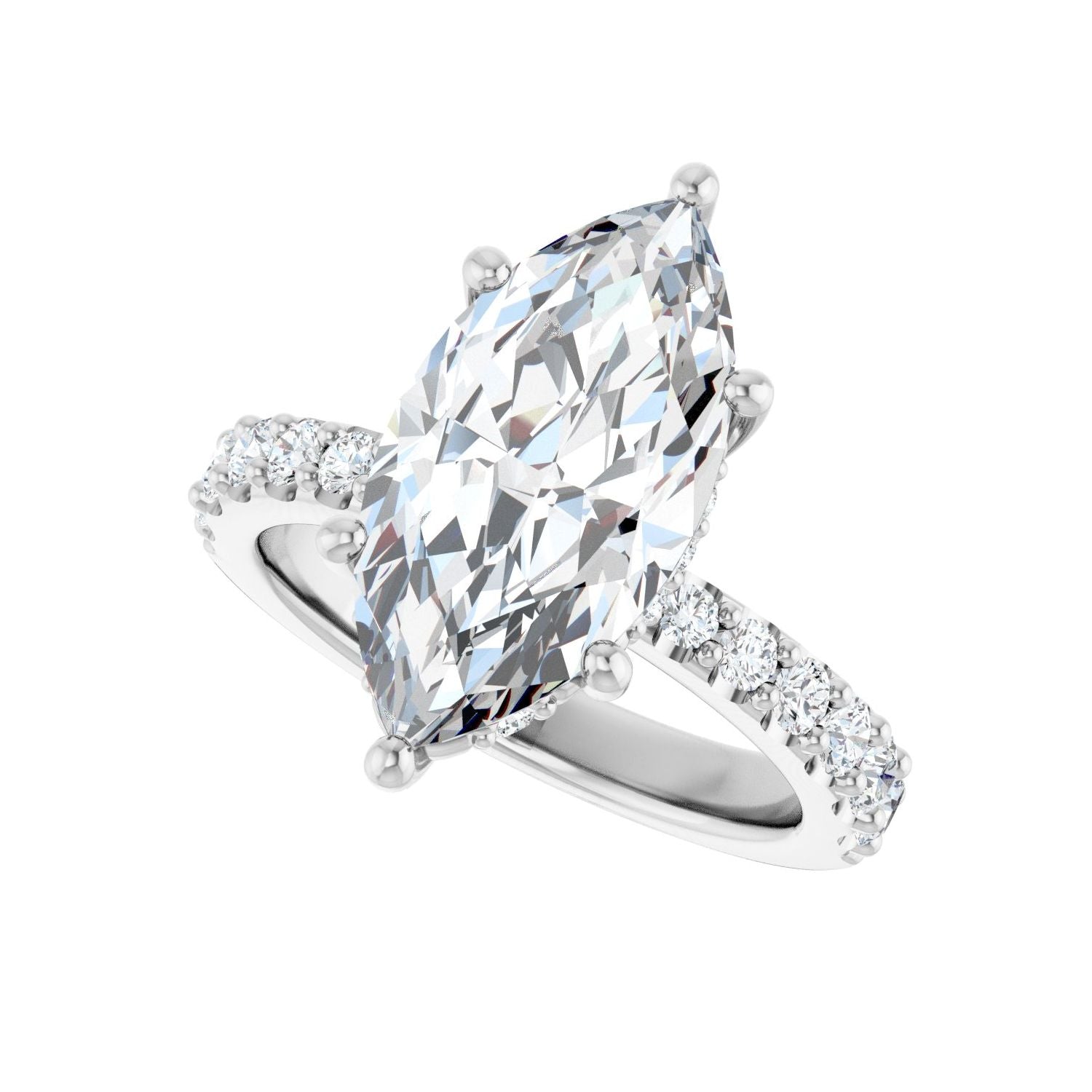 Marquise Hidden Halo-Style Engagement Ring | Metal Type=14K White Gold | Center Stone Size=3 CT | Image 5