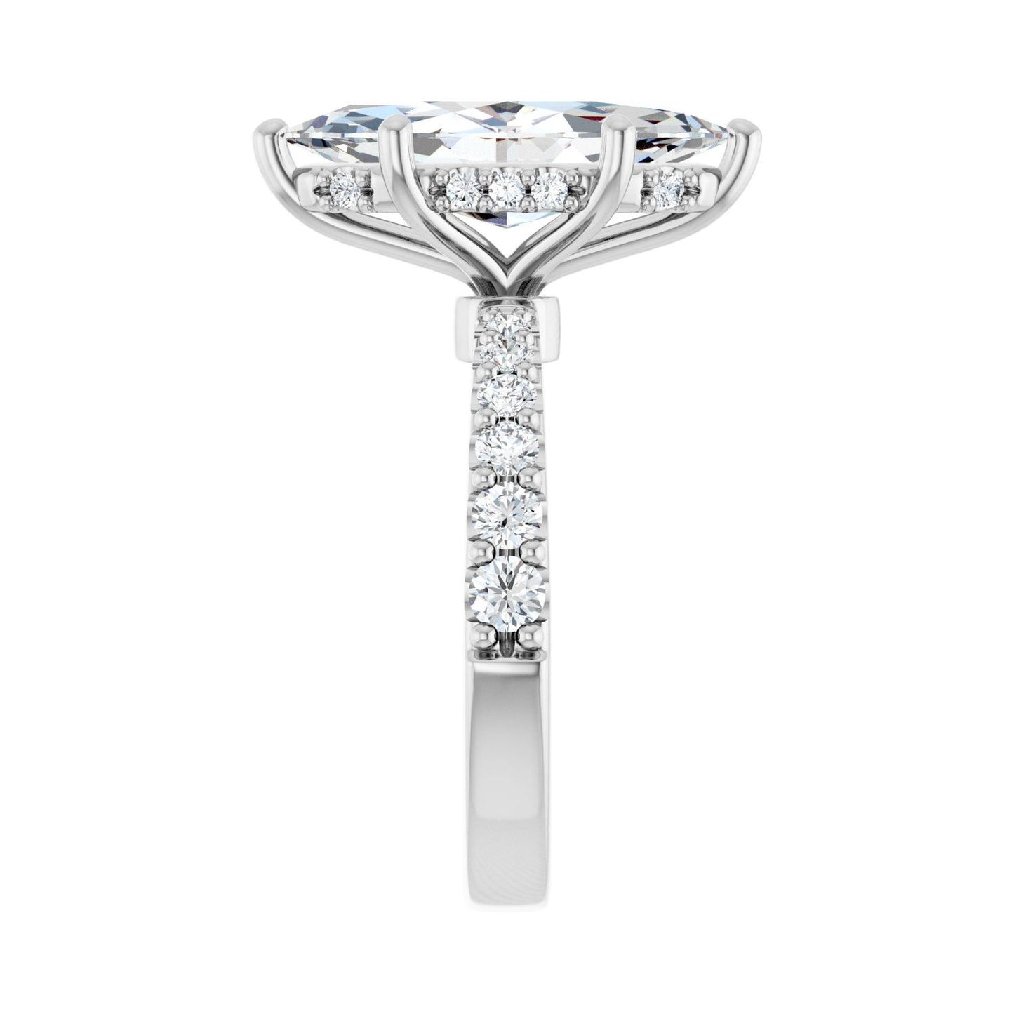Marquise Hidden Halo-Style Engagement Ring | Metal Type=14K White Gold | Center Stone Size=3 CT | Image 4