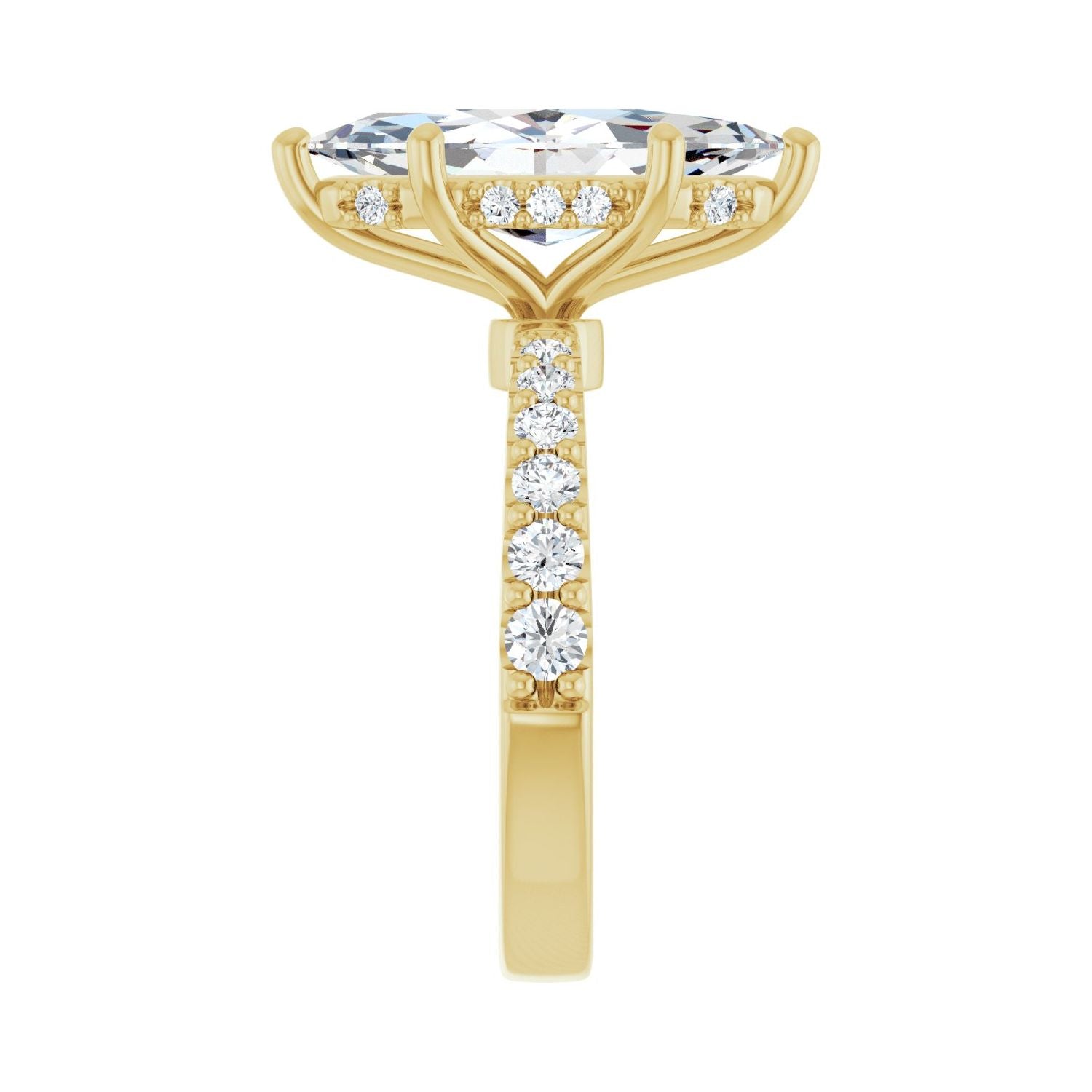 Marquise Hidden Halo-Style Engagement Ring | Metal Type=14K Yellow Gold | Center Stone Size=3 CT | Image 4