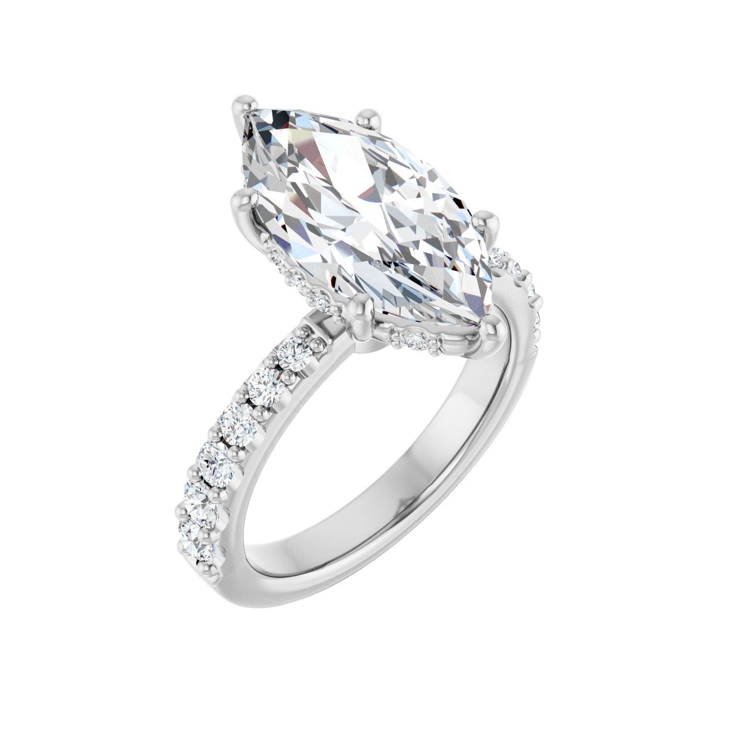 Marquise Hidden Halo-Style Engagement Ring | Metal Type=14K White Gold | Center Stone Size=3 CT | Image 1