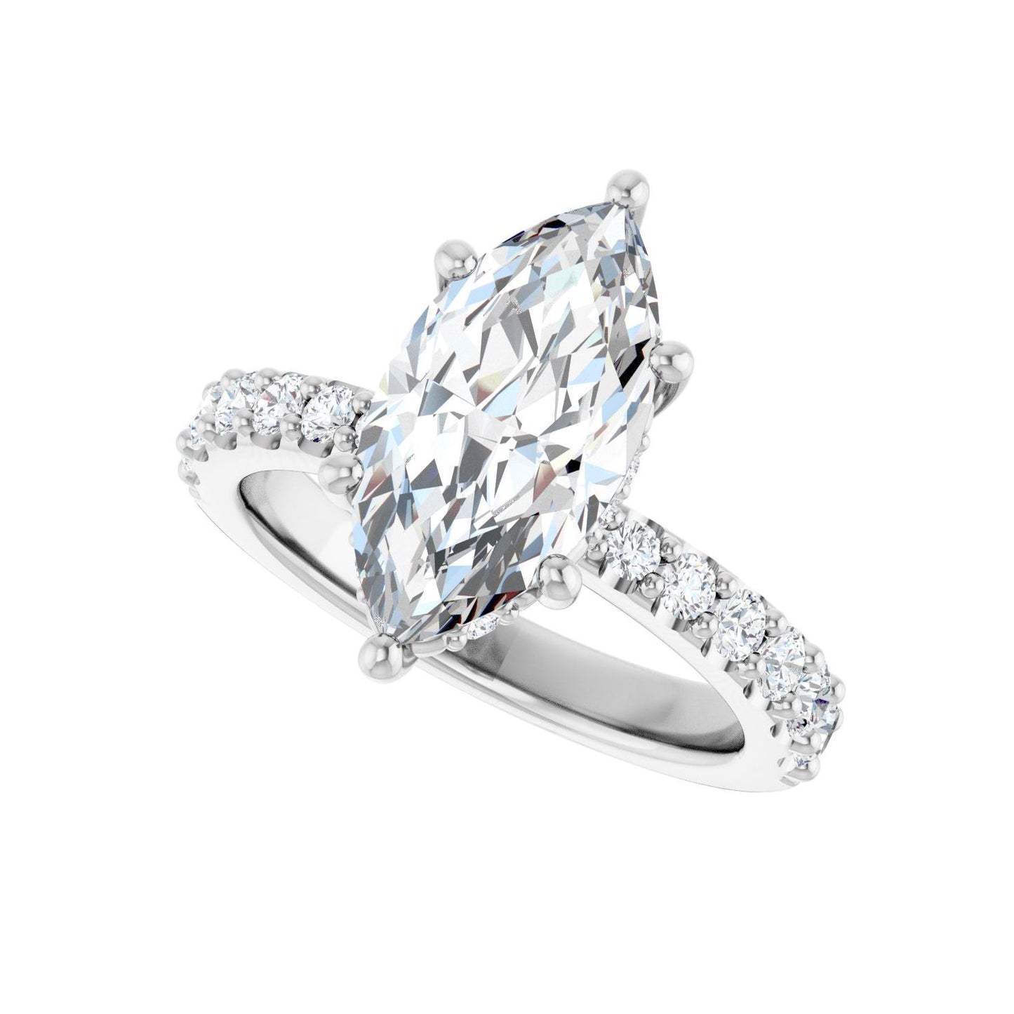 Marquise Hidden Halo-Style Engagement Ring | Metal Type=14K White Gold | Center Stone Size=2.5 CT | Image 5