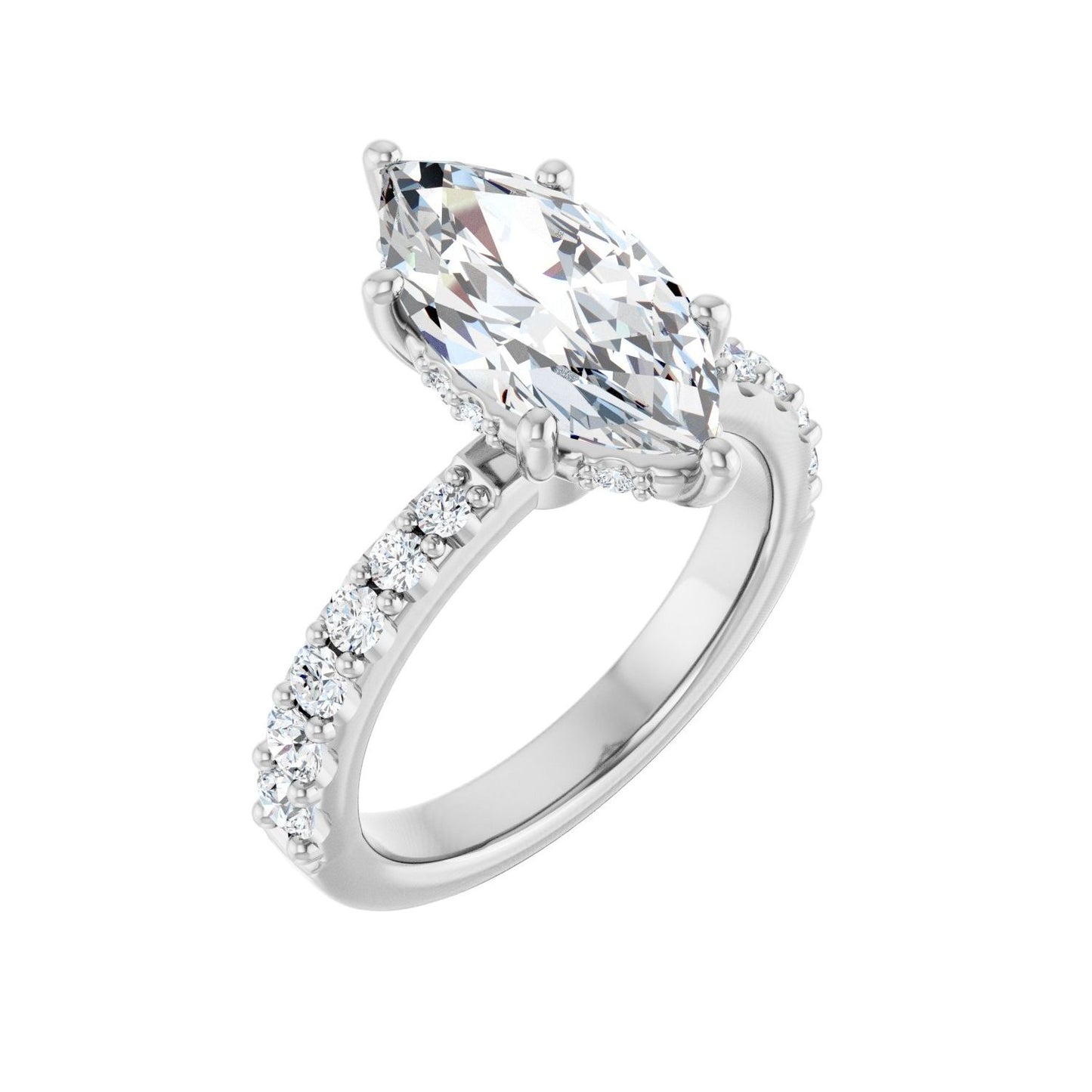 Marquise Hidden Halo-Style Engagement Ring | Metal Type=14K White Gold | Center Stone Size=2.5 CT | Image 1