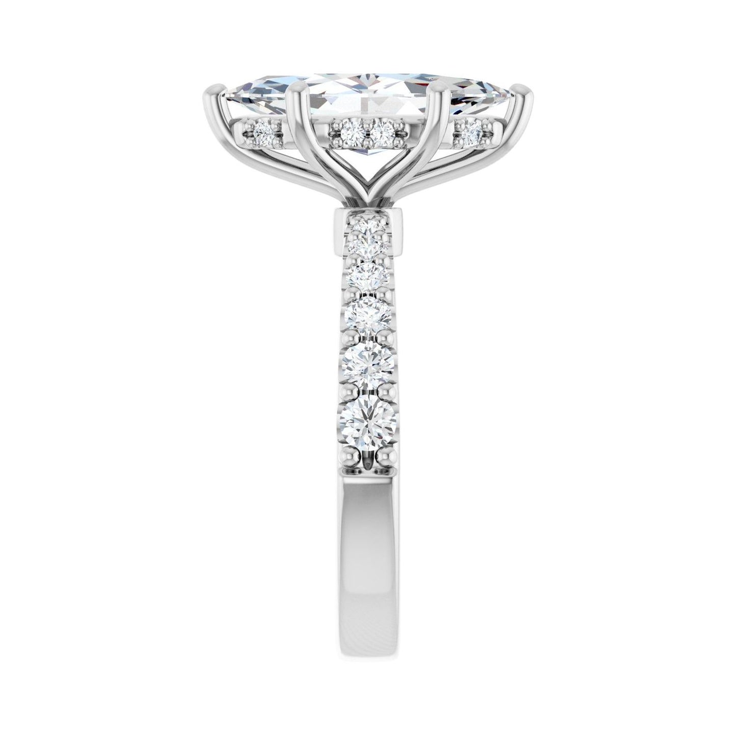 Marquise Hidden Halo-Style Engagement Ring | Metal Type=14K White Gold | Center Stone Size=2.5 CT | Image 4