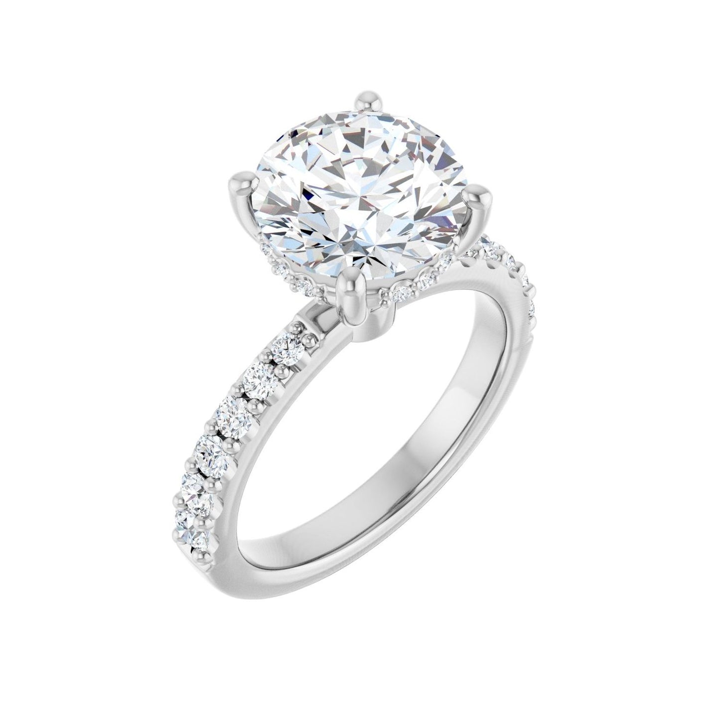 Round Hidden Halo-Style Engagement Ring | Metal Type=14K White Gold | Center Stone Size=3 CT | Image 1