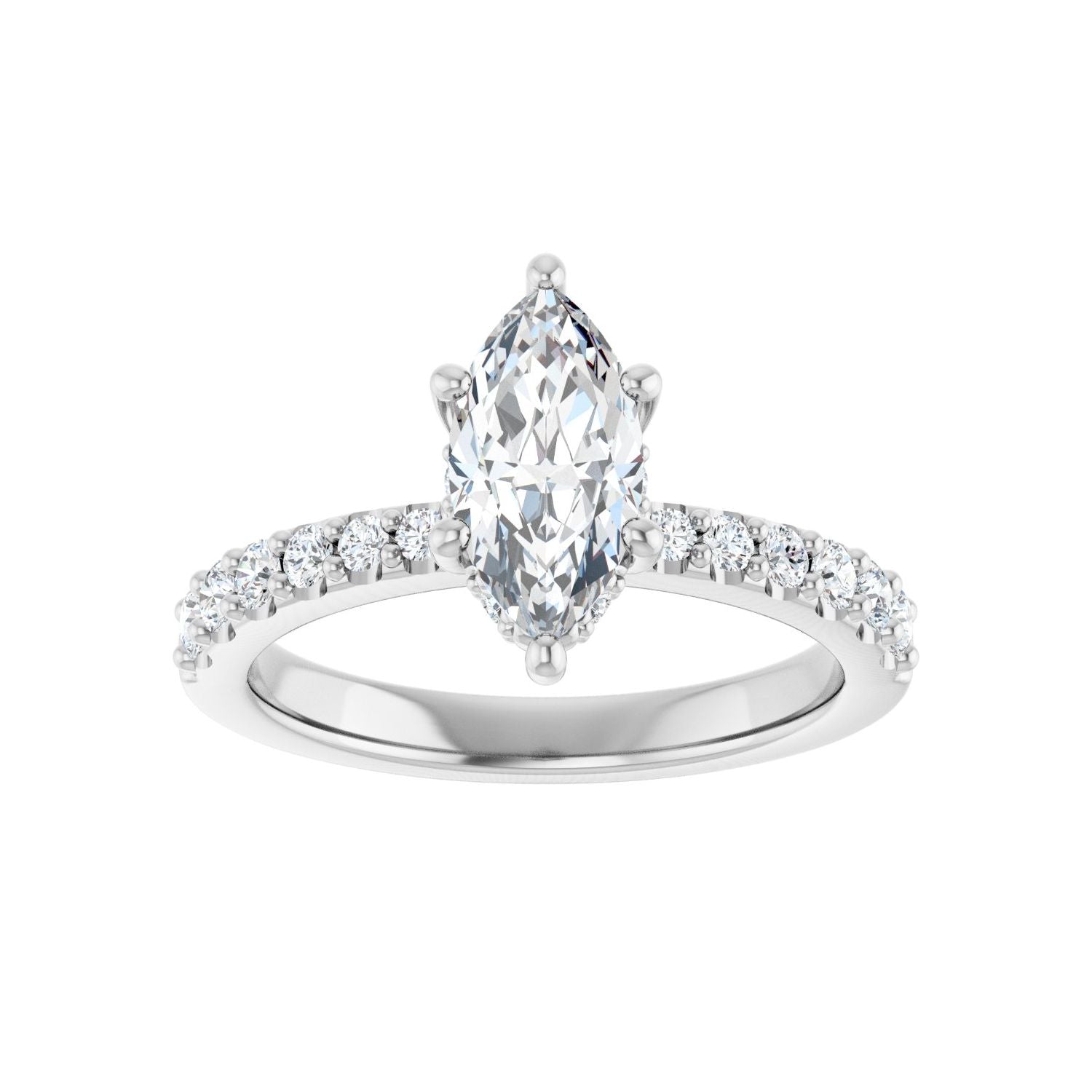 Marquise Hidden Halo-Style Engagement Ring | Metal Type=14K White Gold | Center Stone Size=1 CT | Image 3