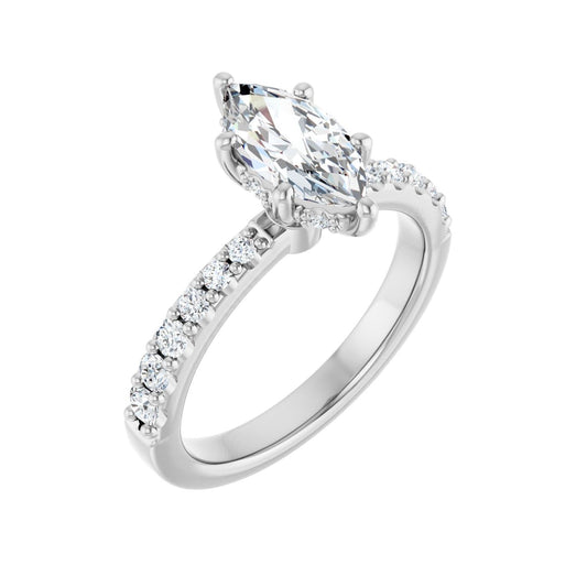 Marquise Hidden Halo-Style Engagement Ring | Metal Type=14K White Gold | Center Stone Size=1 CT | Image 1