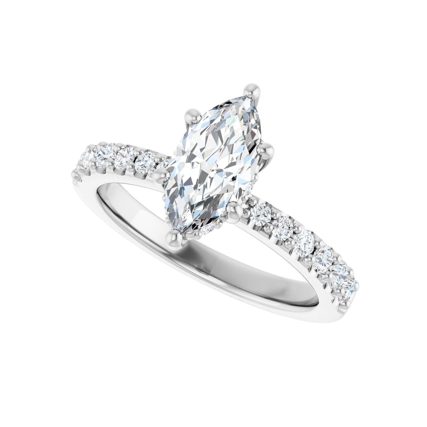 Marquise Hidden Halo-Style Engagement Ring | Metal Type=14K White Gold | Center Stone Size=1 CT | Image 5