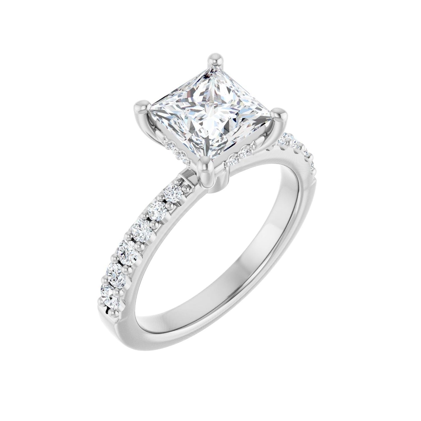 Square Hidden Halo-Style Engagement Ring | Metal Type=14K White Gold | Center Stone Size=1.5 CT | Image 1