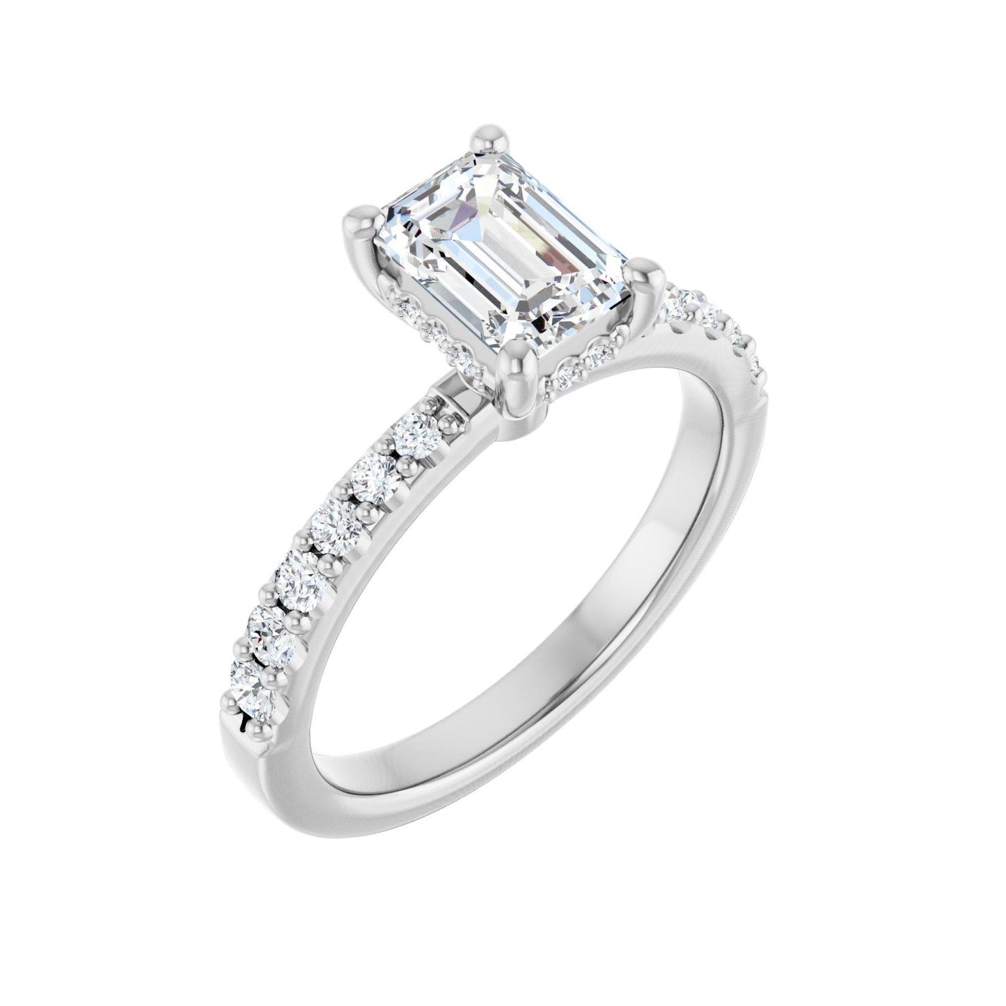 Emerald Hidden Halo-Style Engagement Ring | Metal Type=14K White Gold | Center Stone Size=1.5 CT | Image 1