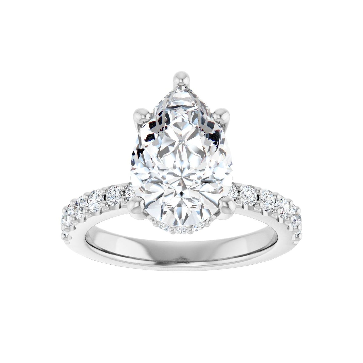 Pear Hidden Halo-Style Engagement Ring | Metal Type=14K White Gold | Center Stone Size=3 CT | Image 3