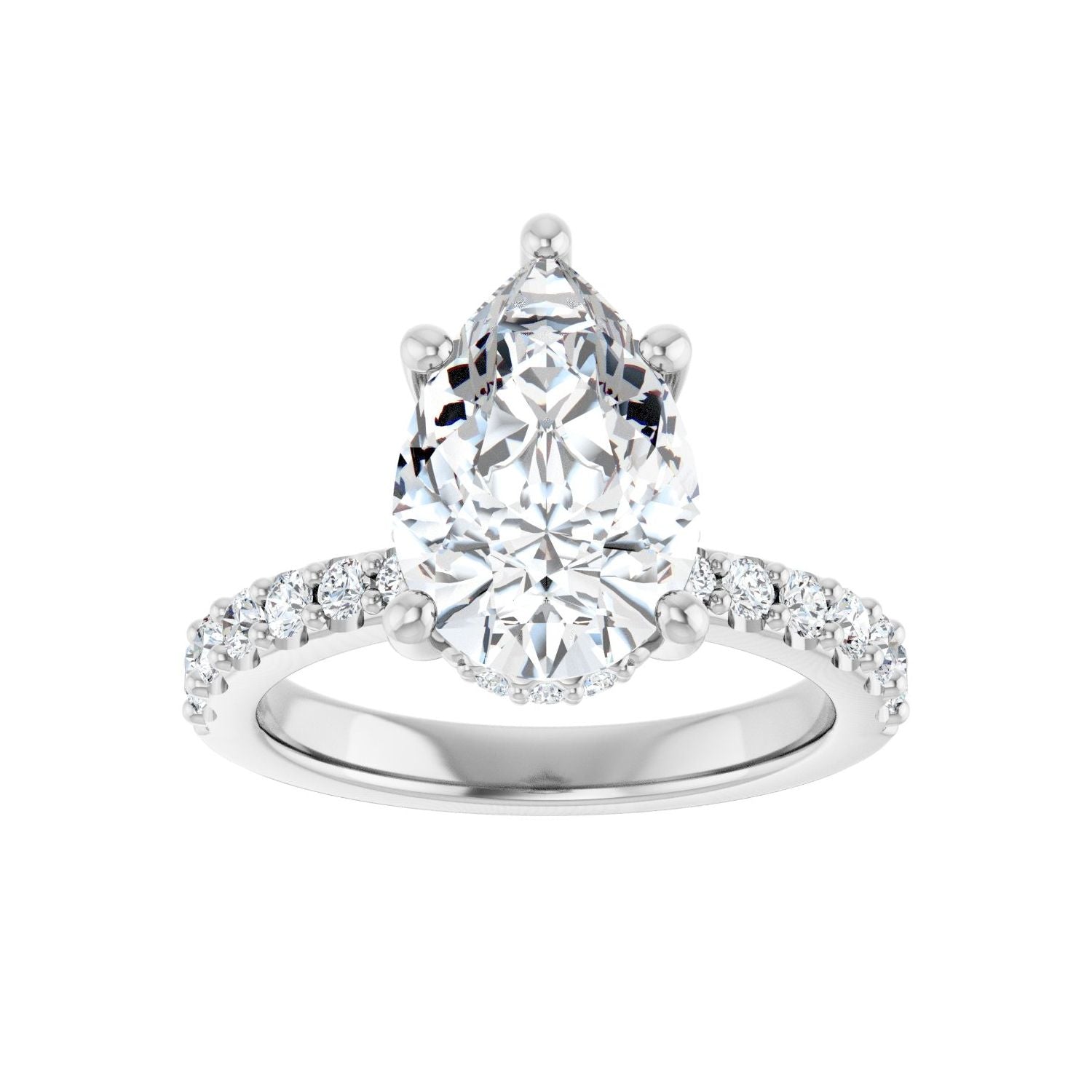 Pear Hidden Halo-Style Engagement Ring | Metal Type=14K White Gold | Center Stone Size=3 CT | Image 3