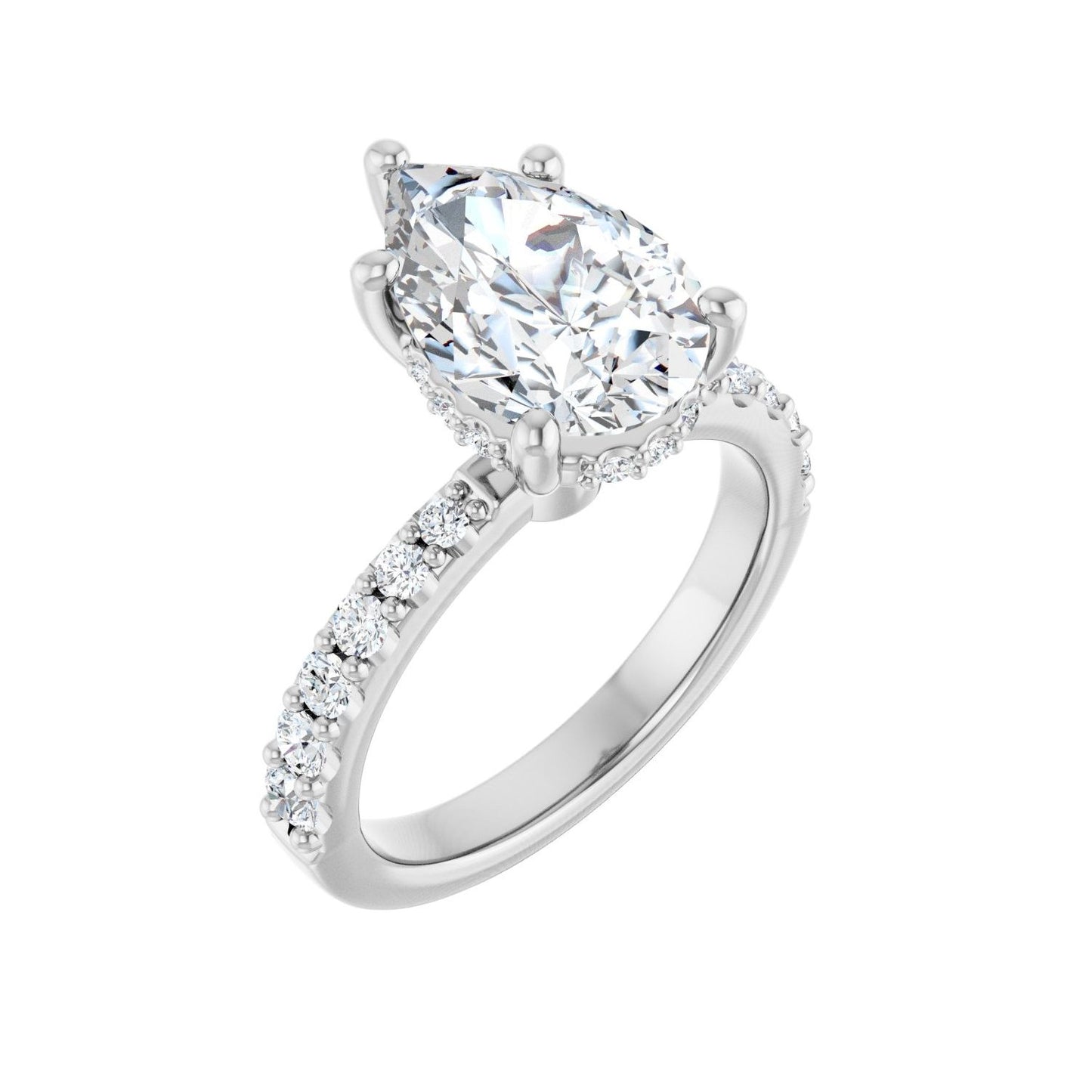 Pear Hidden Halo-Style Engagement Ring | Metal Type=14K White Gold | Center Stone Size=3 CT | Image 1