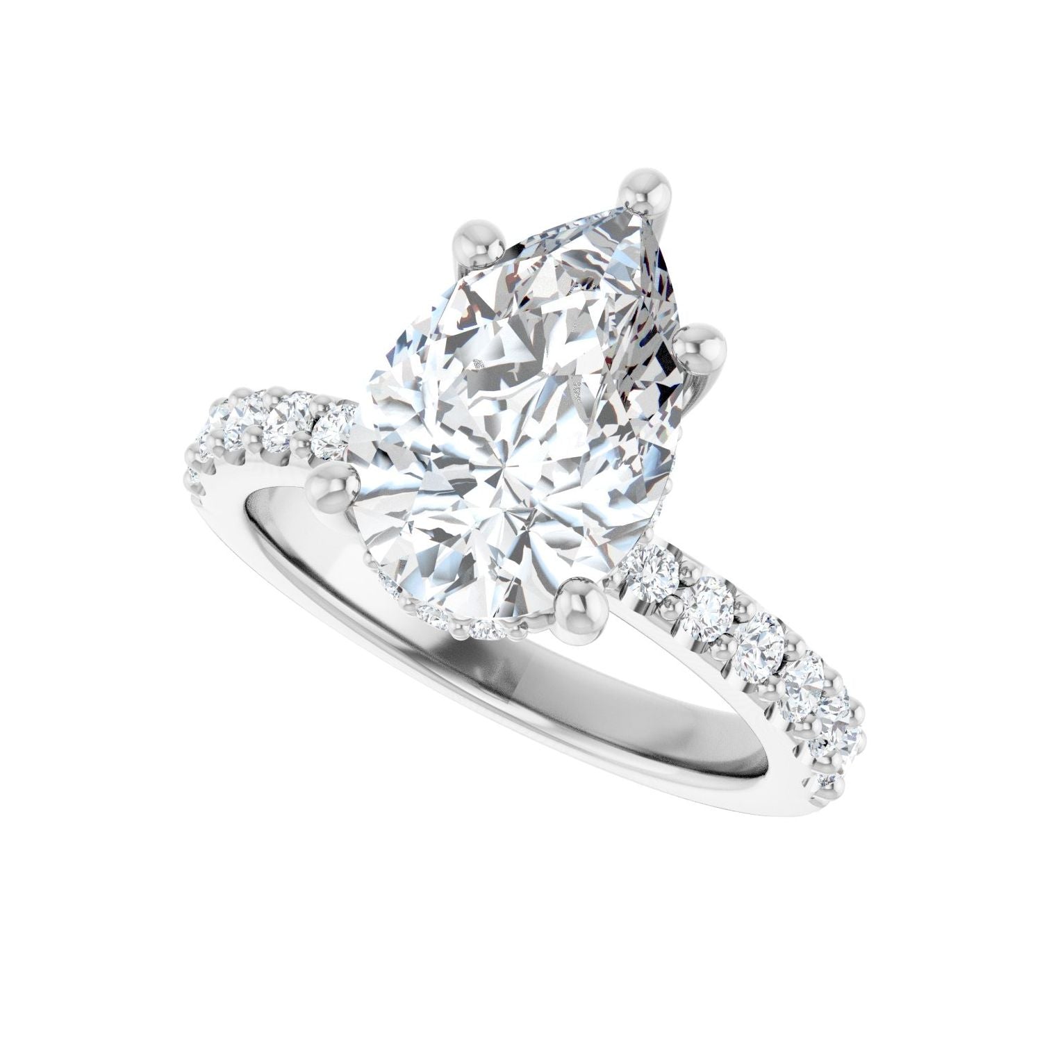 Pear Hidden Halo-Style Engagement Ring | Metal Type=14K White Gold | Center Stone Size=3 CT | Image 5