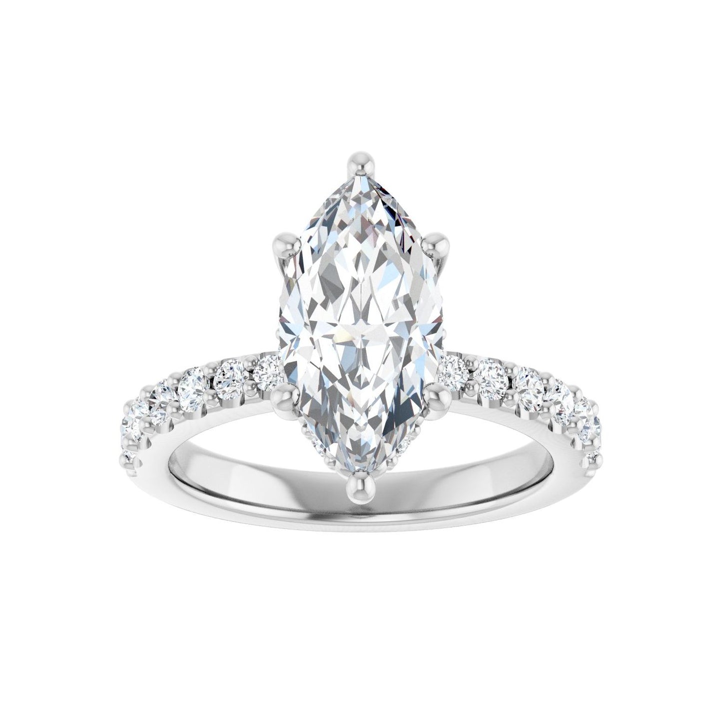Marquise Hidden Halo-Style Engagement Ring | Metal Type=14K White Gold | Center Stone Size=2 CT | Image 3