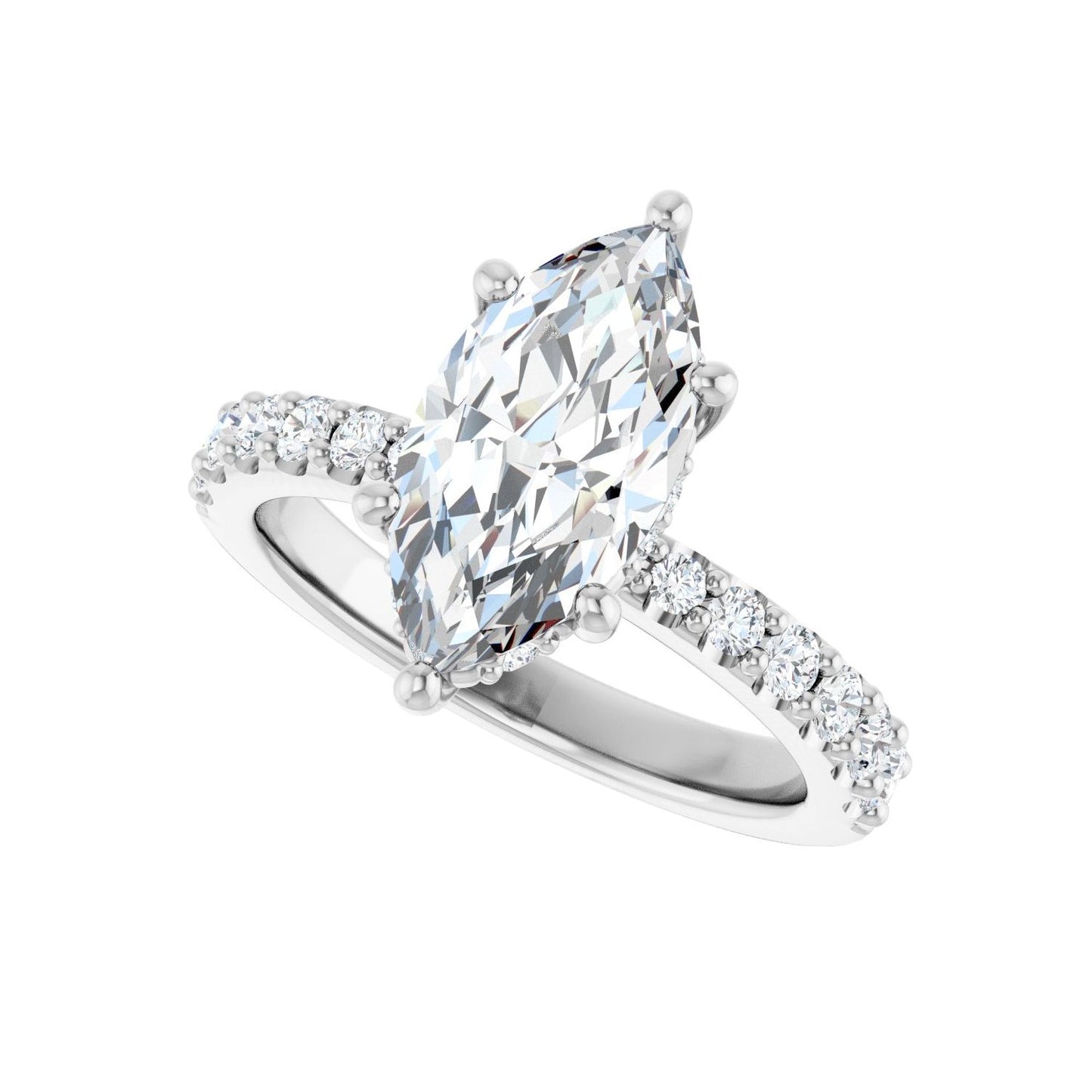 Marquise Hidden Halo-Style Engagement Ring | Metal Type=14K White Gold | Center Stone Size=2 CT | Image 5