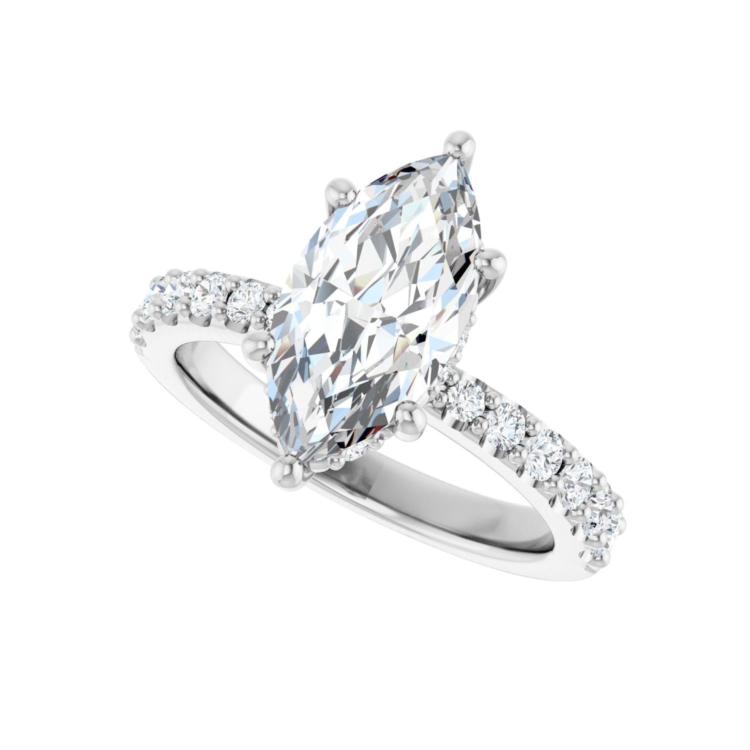 Marquise Hidden Halo-Style Engagement Ring | Metal Type=14K White Gold | Center Stone Size=2 CT | Image 5