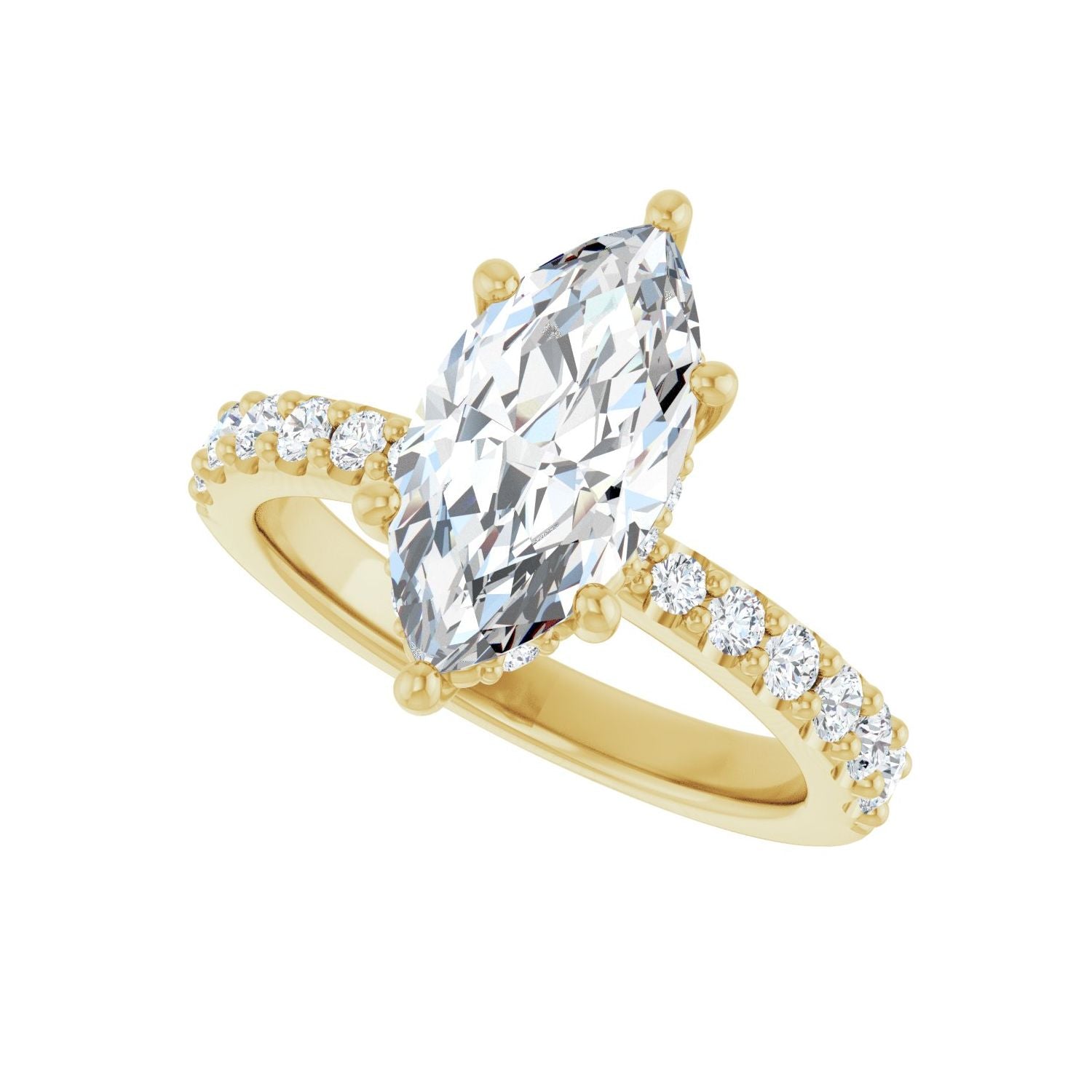 Marquise Hidden Halo-Style Engagement Ring | Metal Type=14K Yellow Gold | Center Stone Size=2 CT | Image 5