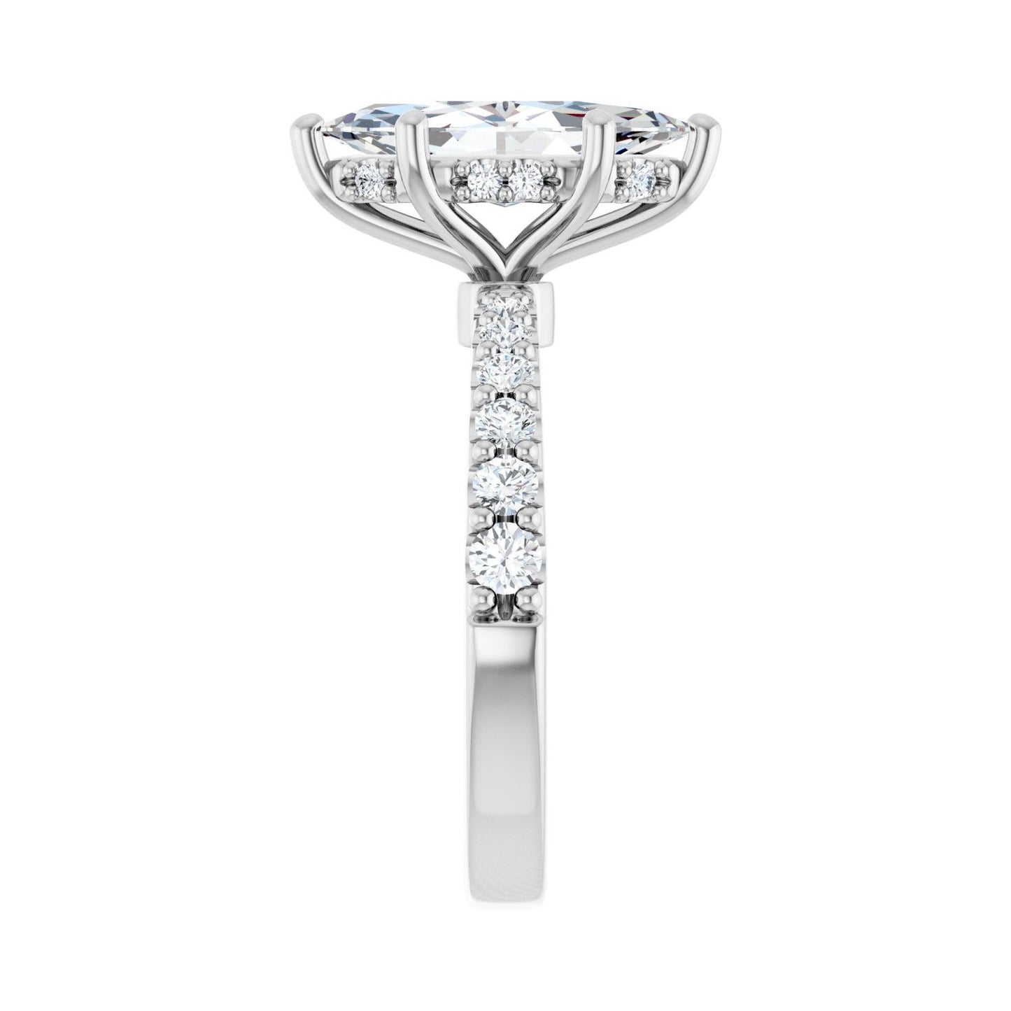 Marquise Hidden Halo-Style Engagement Ring | Metal Type=14K White Gold | Center Stone Size=2 CT | Image 4