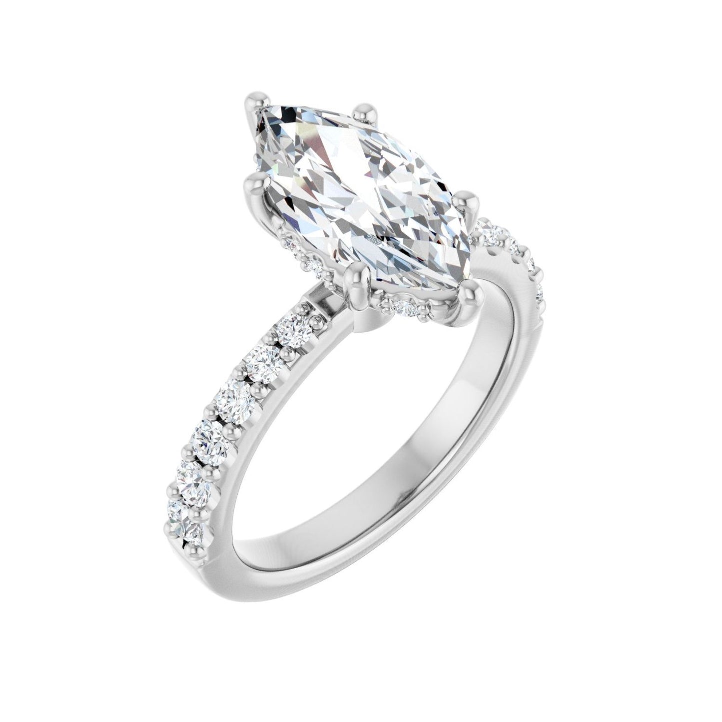 Marquise Hidden Halo-Style Engagement Ring | Metal Type=14K White Gold | Center Stone Size=2 CT | Image 1