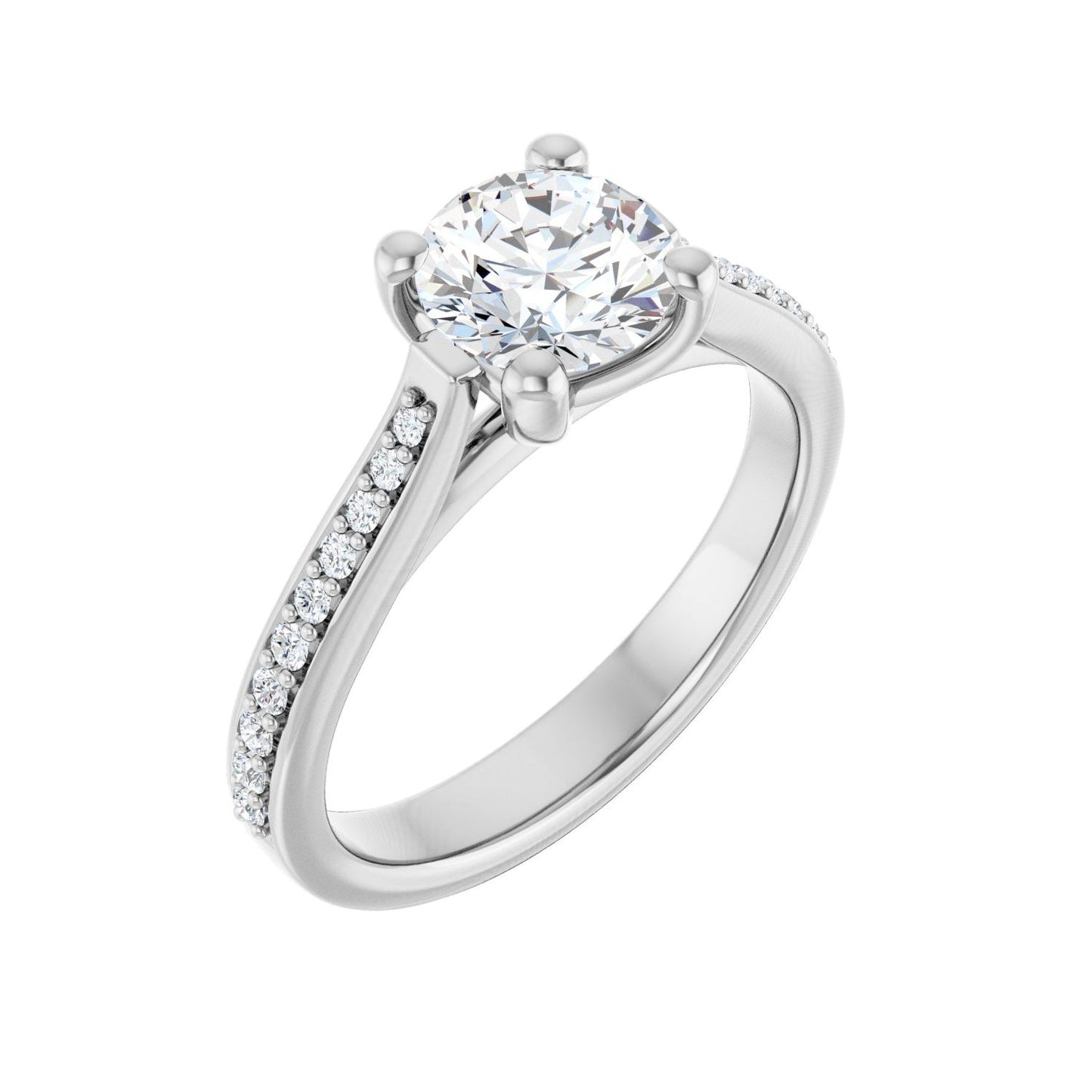 Round Engagement Ring | Metal Type=14K White Gold | Center Stone Size=1 CT | Image 1