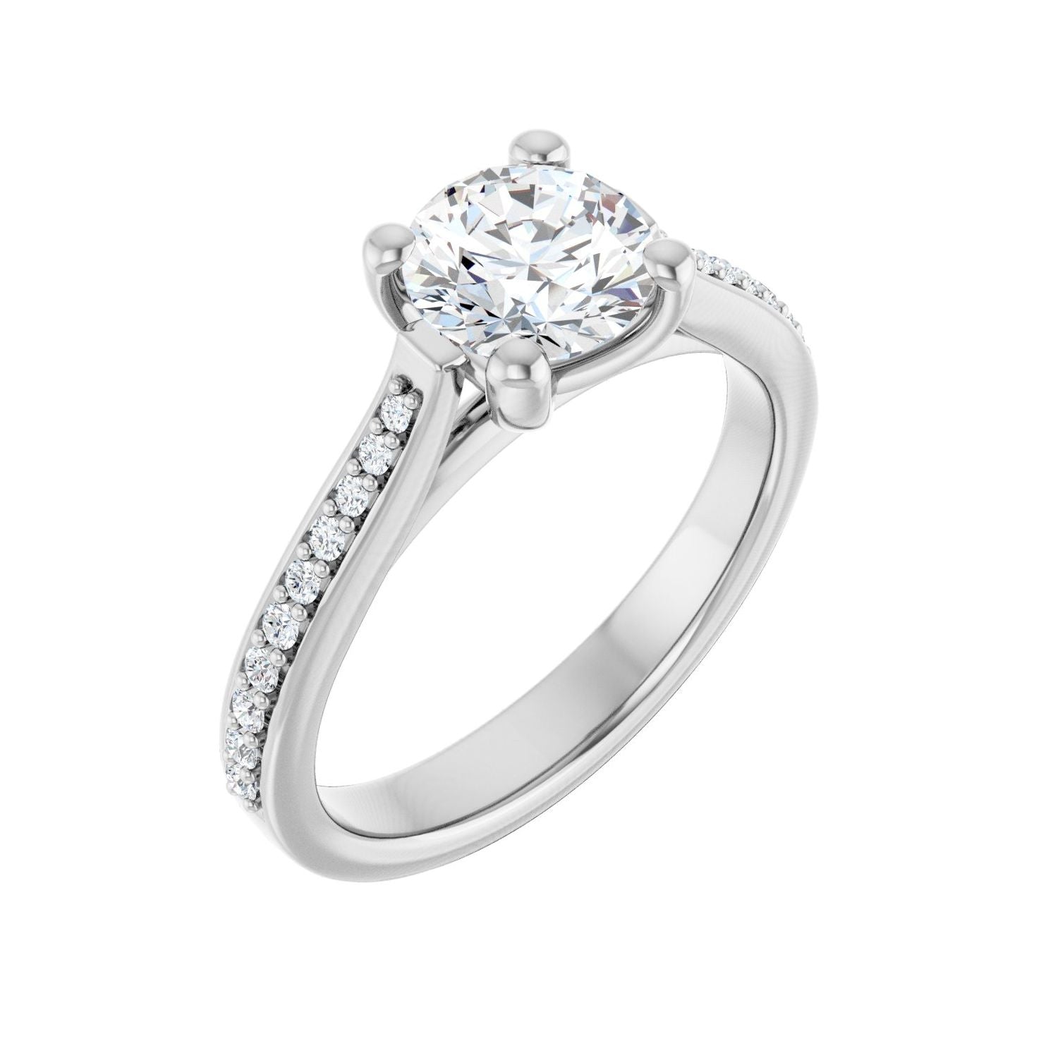 Round Engagement Ring | Metal Type=14K White Gold | Center Stone Size=1 CT | Image 1