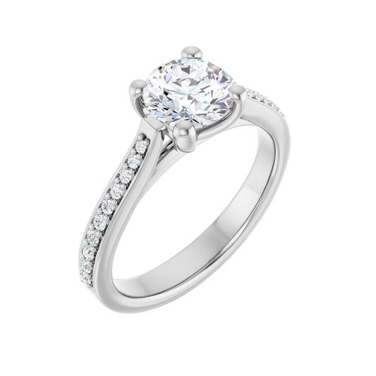 Round Engagement Ring | Metal Type=14K White Gold | Center Stone Size=1 CT | Image 1