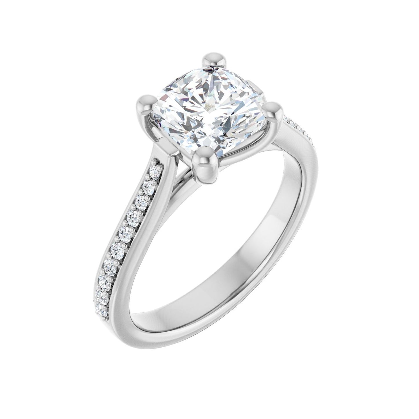 Cushion Engagement Ring | Metal Type=14K White Gold | Center Stone Size=2 CT | Image 1