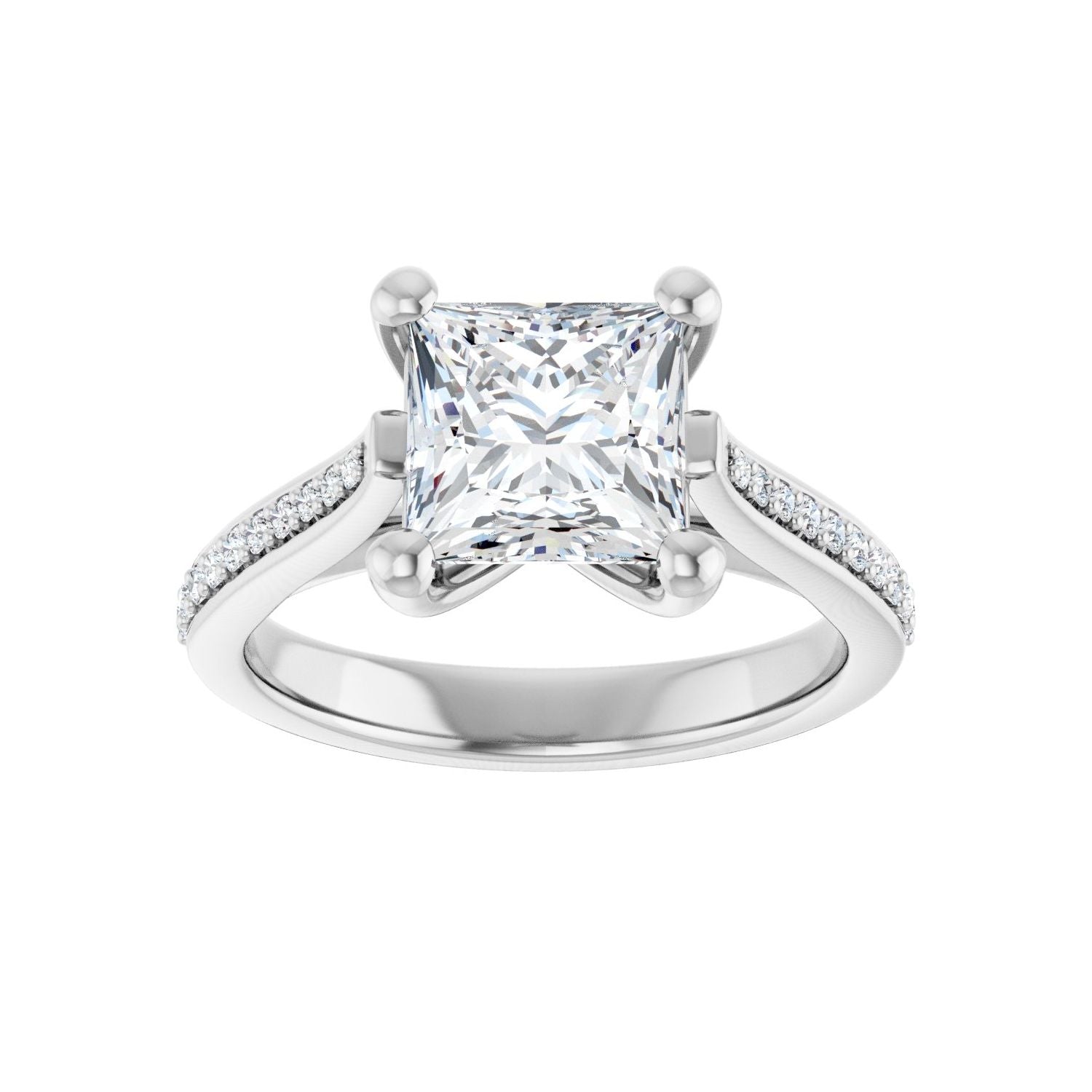 Square Engagement Ring | Metal Type=14K White Gold | Center Stone Size=2 CT | Image 3