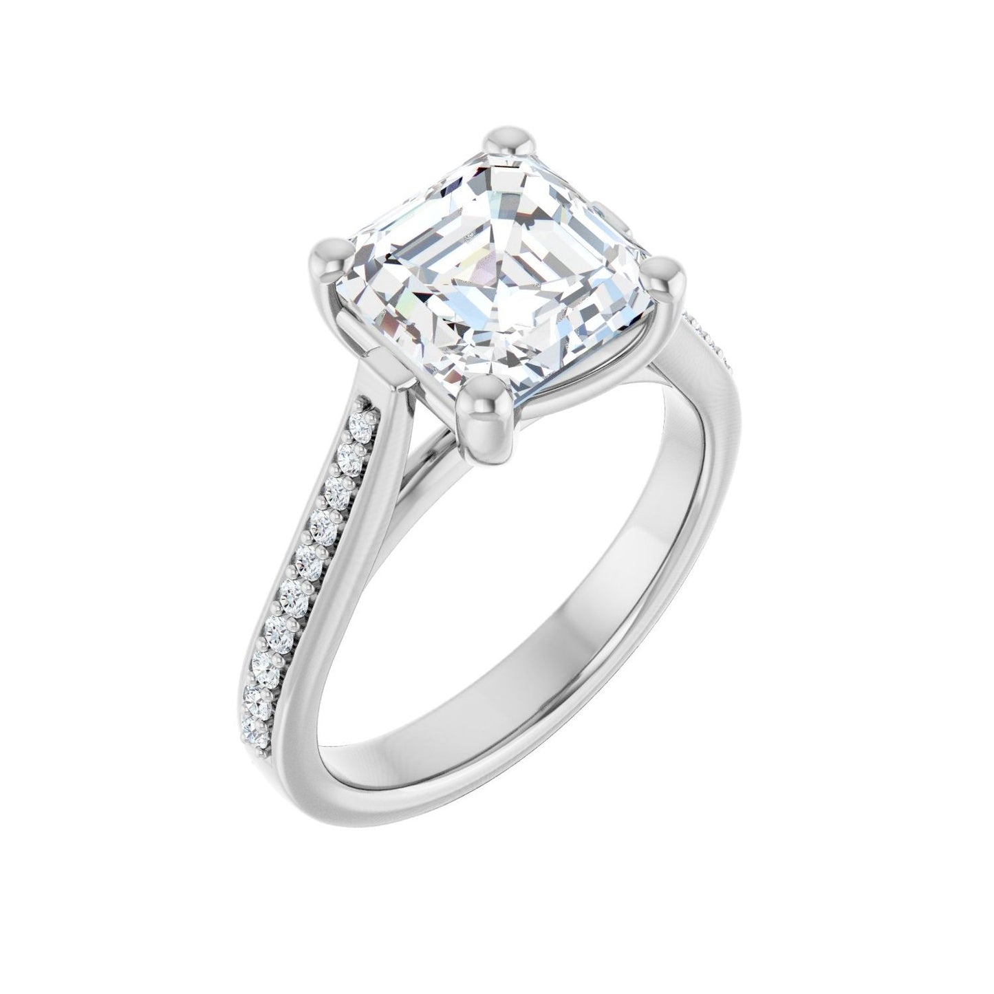 Asscher Engagement Ring | Metal Type=14K White Gold | Center Stone Size=3 CT | Image 1