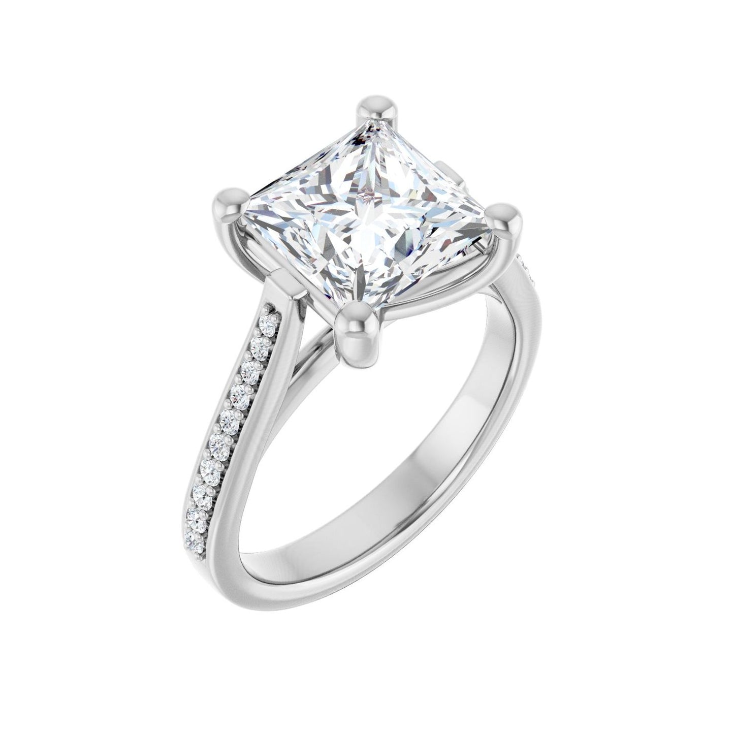 Square Engagement Ring | Metal Type=14K White Gold | Center Stone Size=3 CT | Image 1