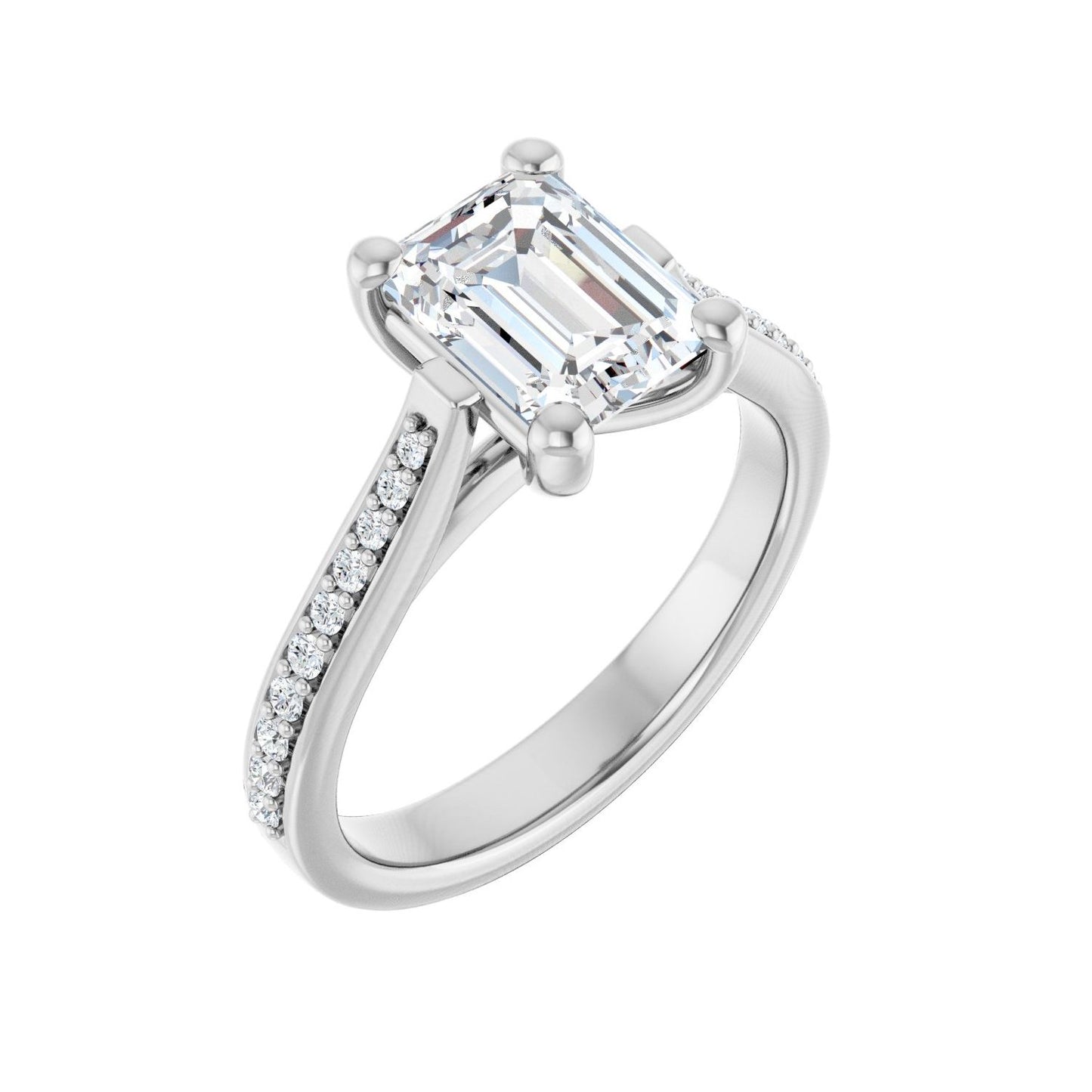 Emerald Engagement Ring | Metal Type=14K White Gold | Center Stone Size=2 CT | Image 1