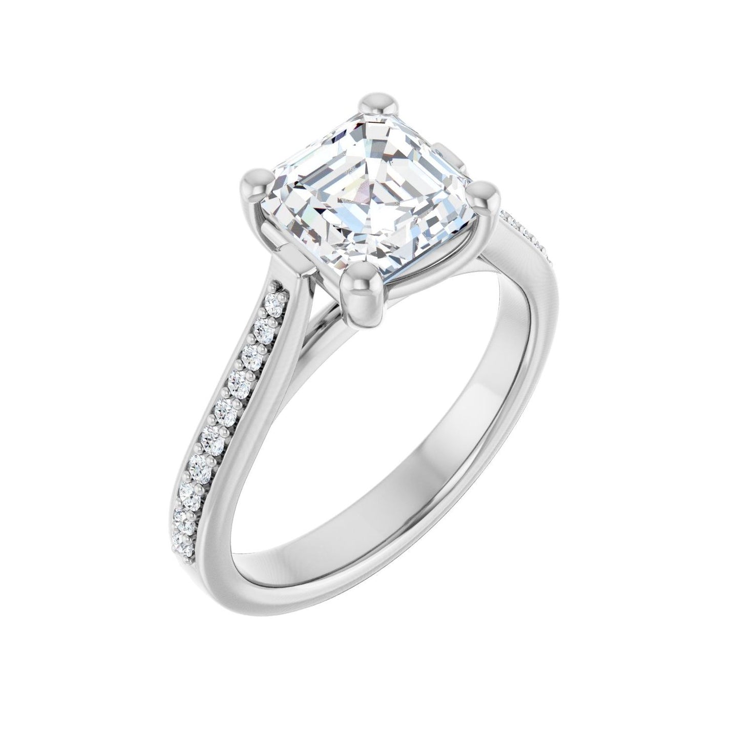 Asscher Engagement Ring | Metal Type=14K White Gold | Center Stone Size=2 CT | Image 1