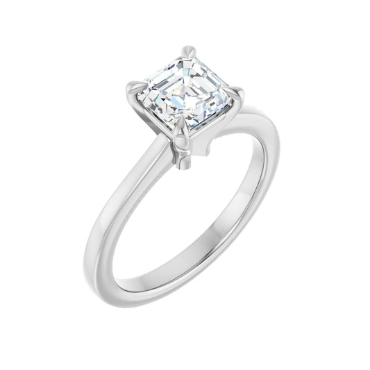 Asscher Claw-Prong Engagement Ring | Metal Type=14K White Gold | Center Stone Size=1 CT | Image 1